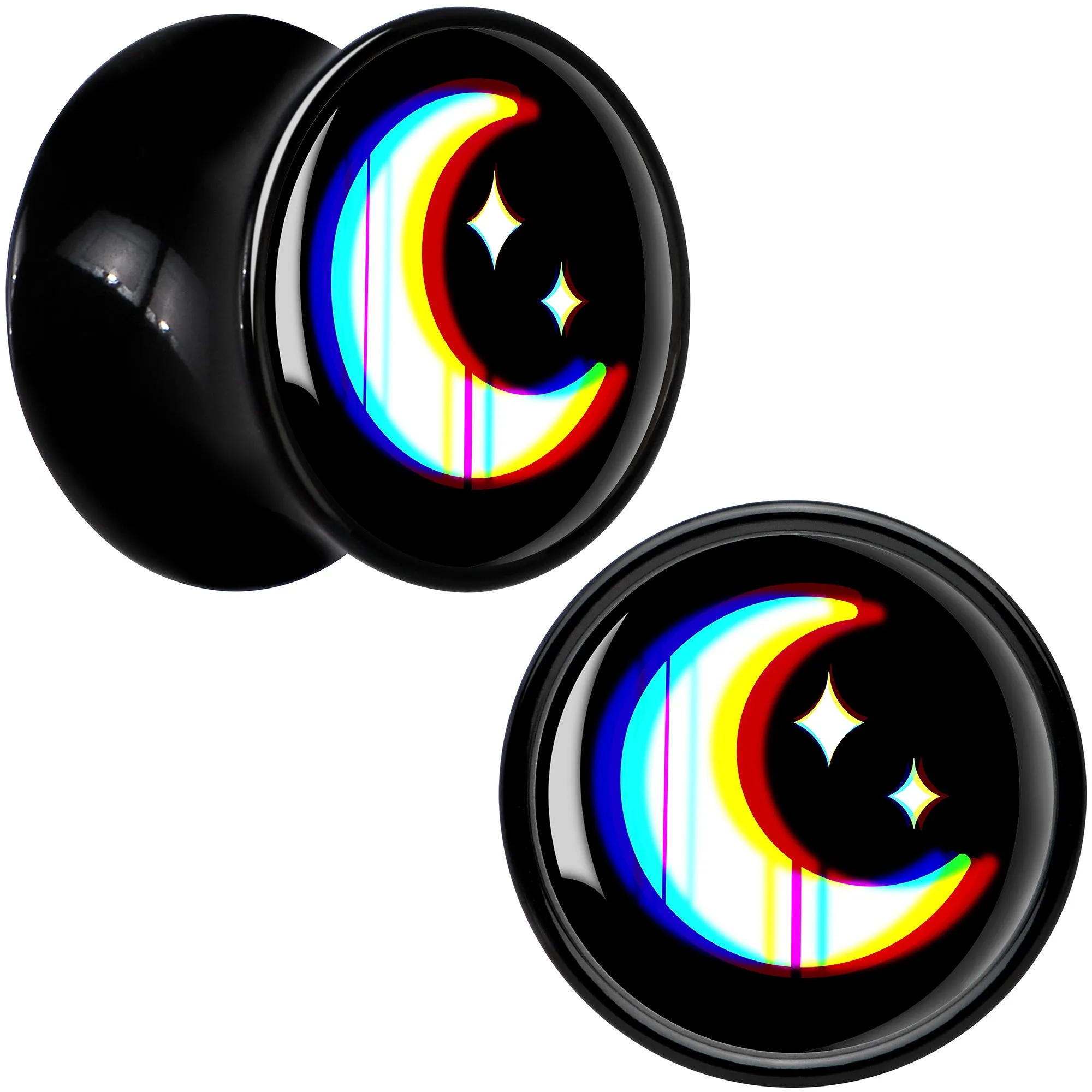 0 Gauge Chromatic Moon Black Acrylic Saddle Plug Set