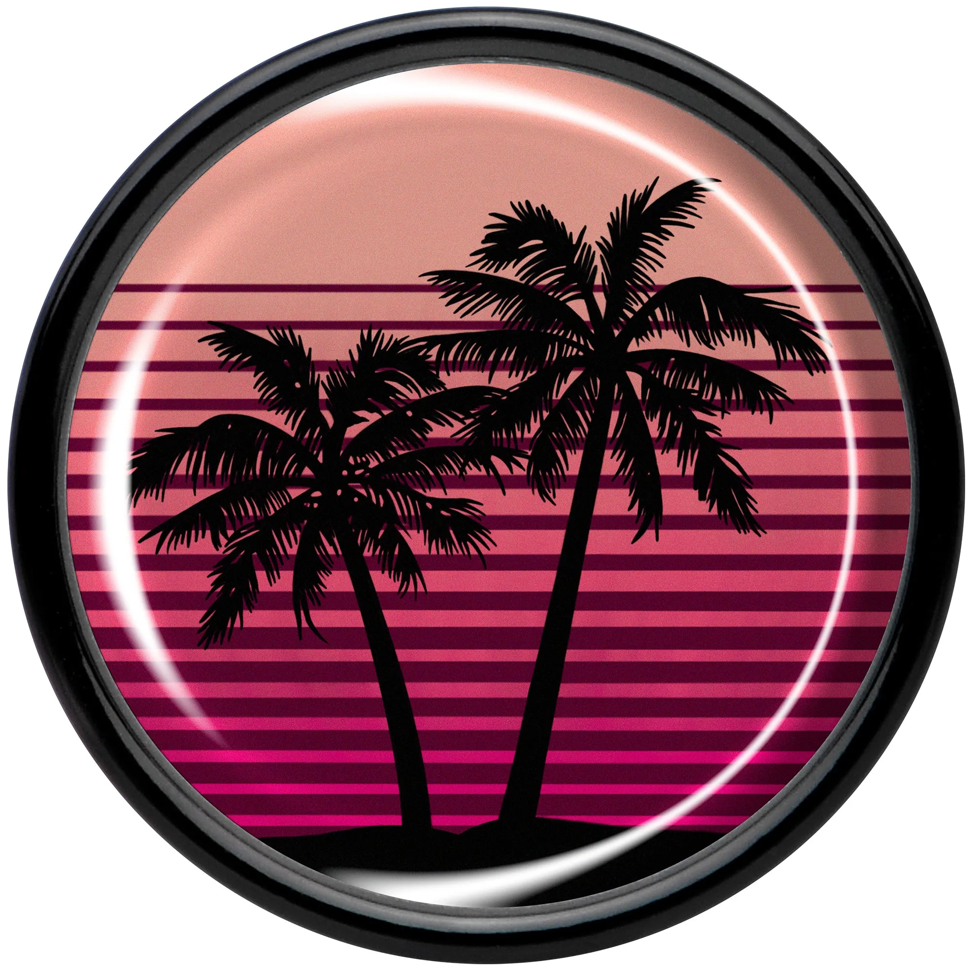 0 Gauge Palm Tree Retro Sunset Black Acrylic Saddle Plug Set