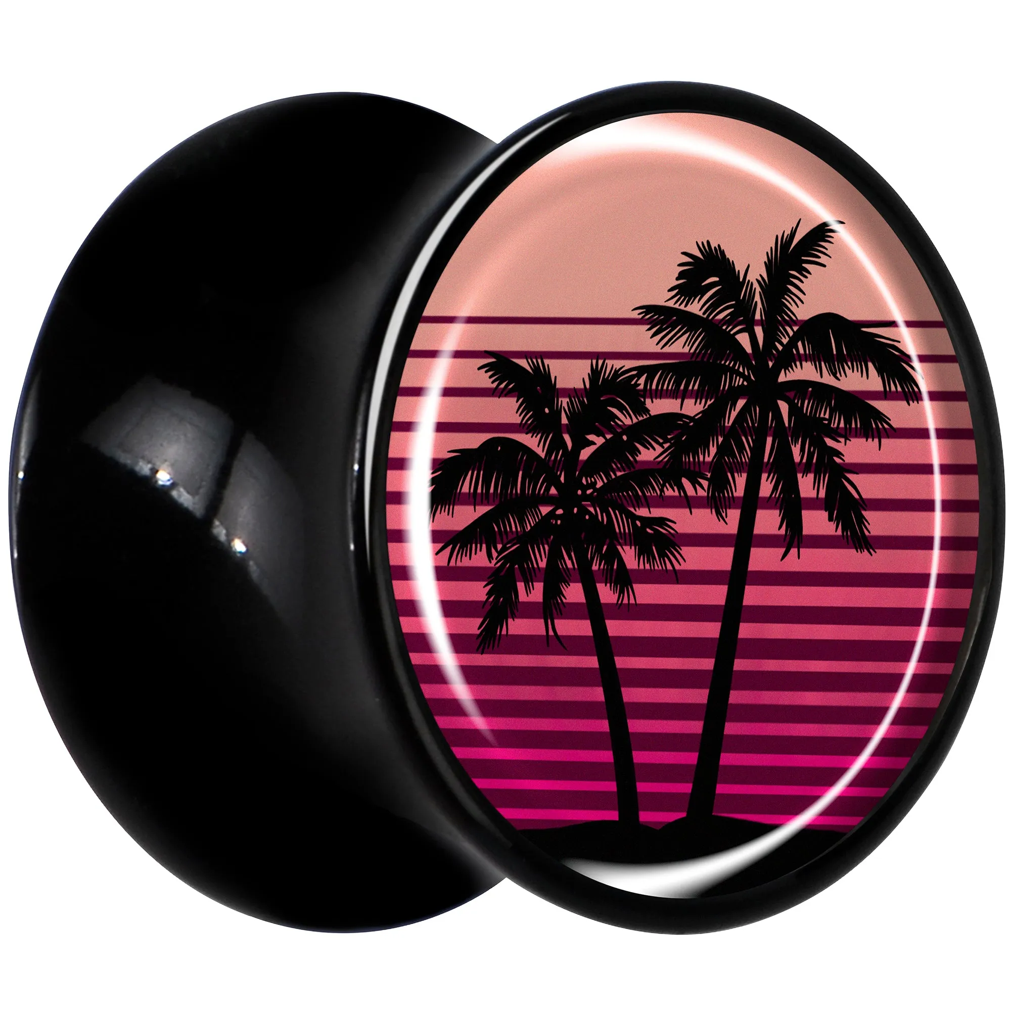 0 Gauge Palm Tree Retro Sunset Black Acrylic Saddle Plug Set