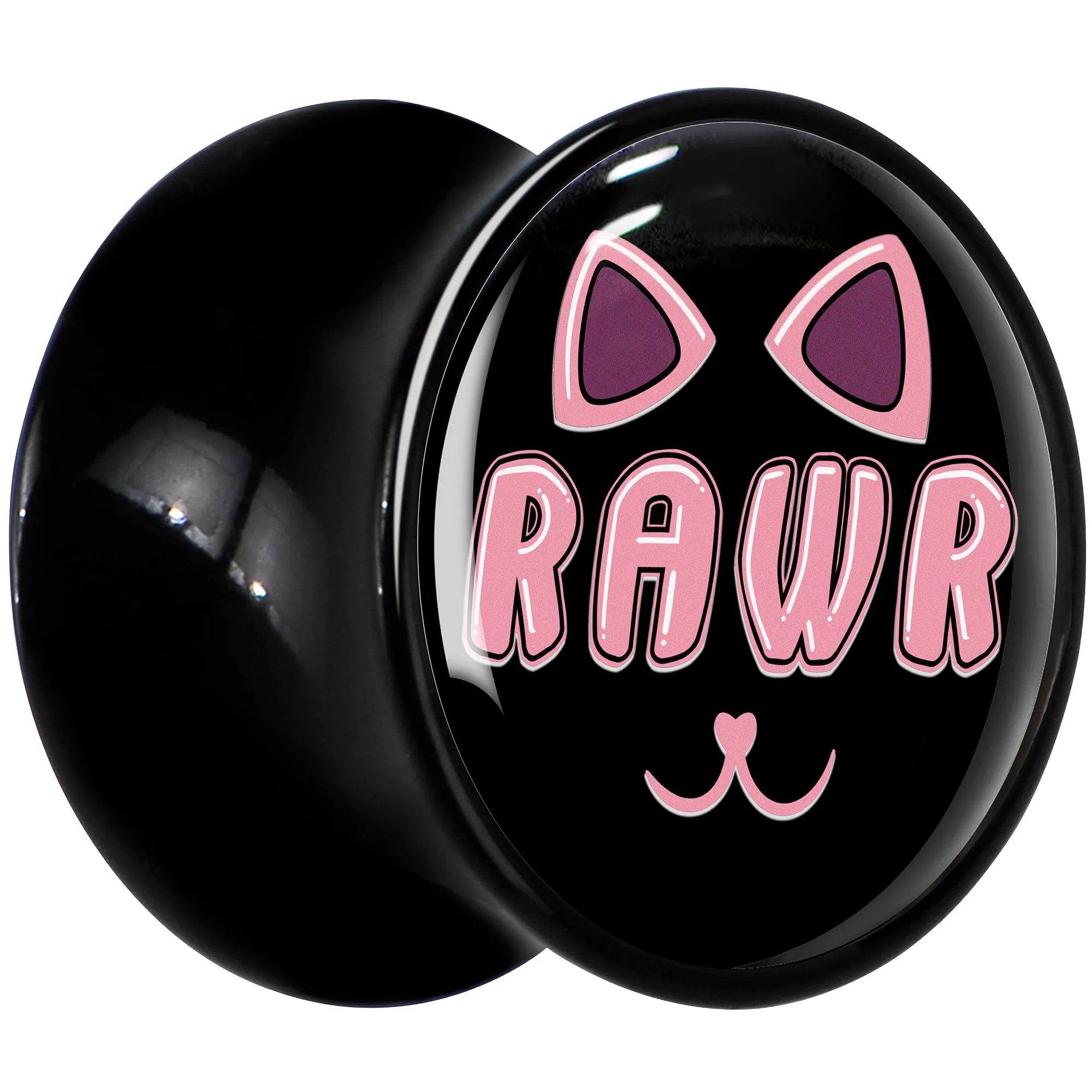 0 Gauge RAWR Kitty Cat Black Acrylic Saddle Plug Set