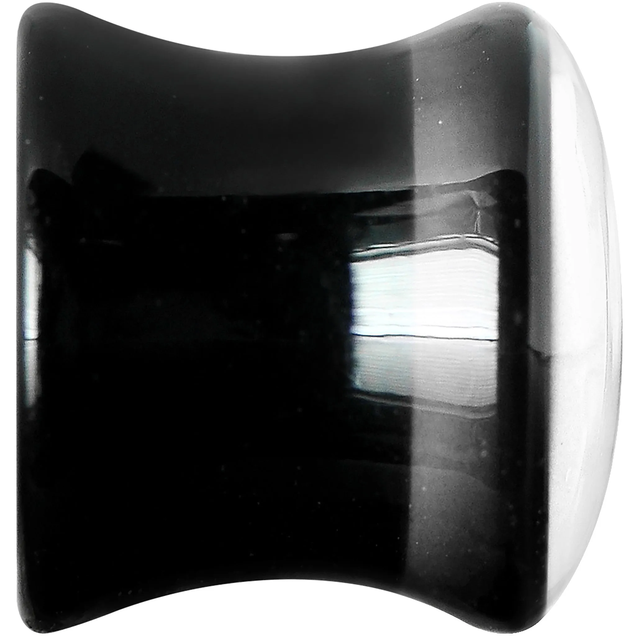 00 Gauge Black Acrylic White Heart Saddle Plug