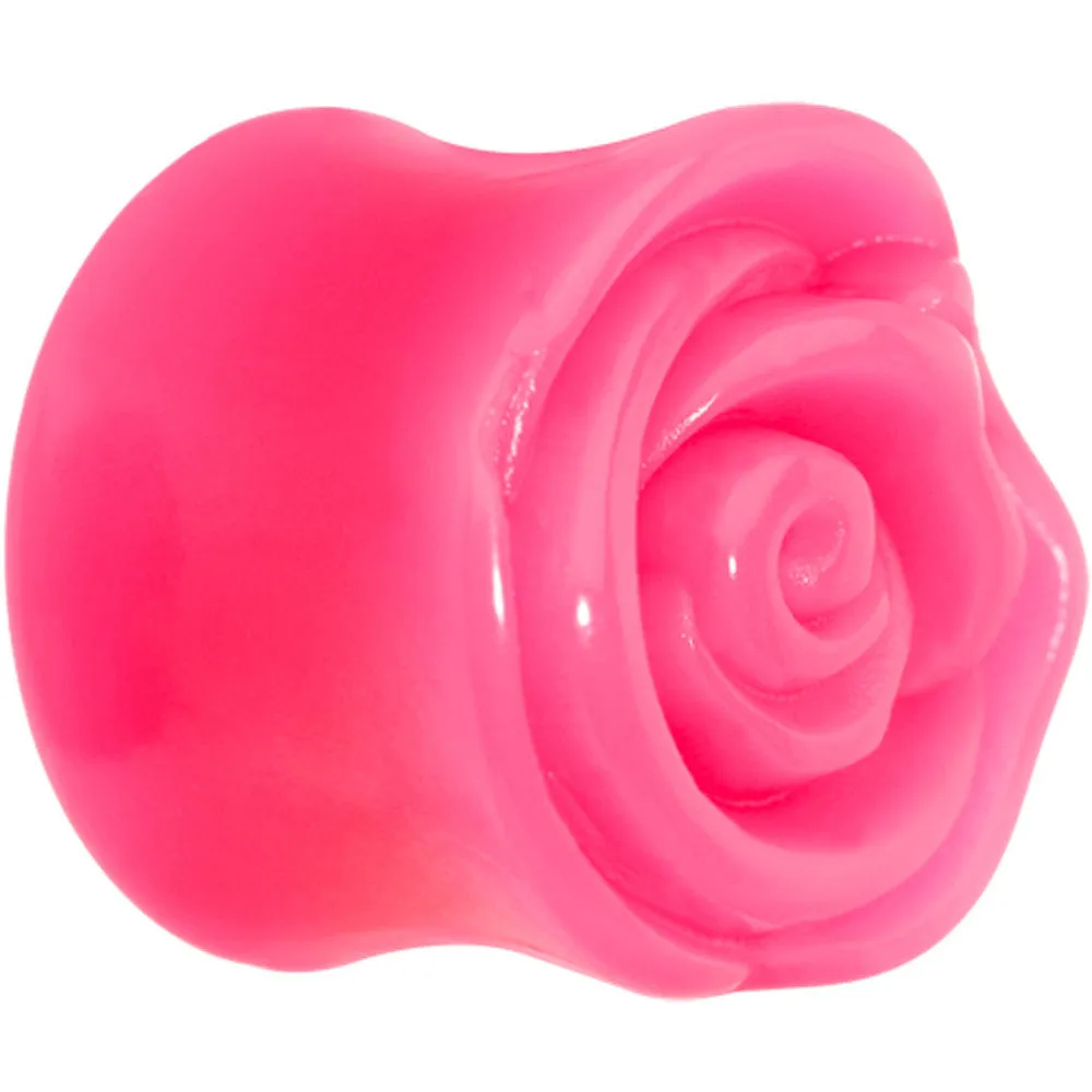 1 inch Pink Rose Flower Acrylic Saddle Plug