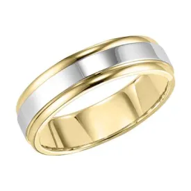 14K TT Glod Flat Round Edge Carved Wedding Band