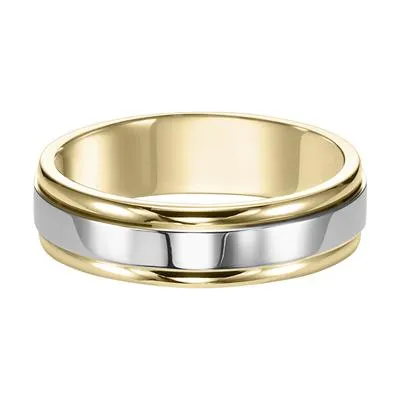 14K TT Glod Flat Round Edge Carved Wedding Band