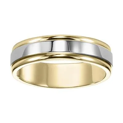 14K TT Glod Flat Round Edge Carved Wedding Band