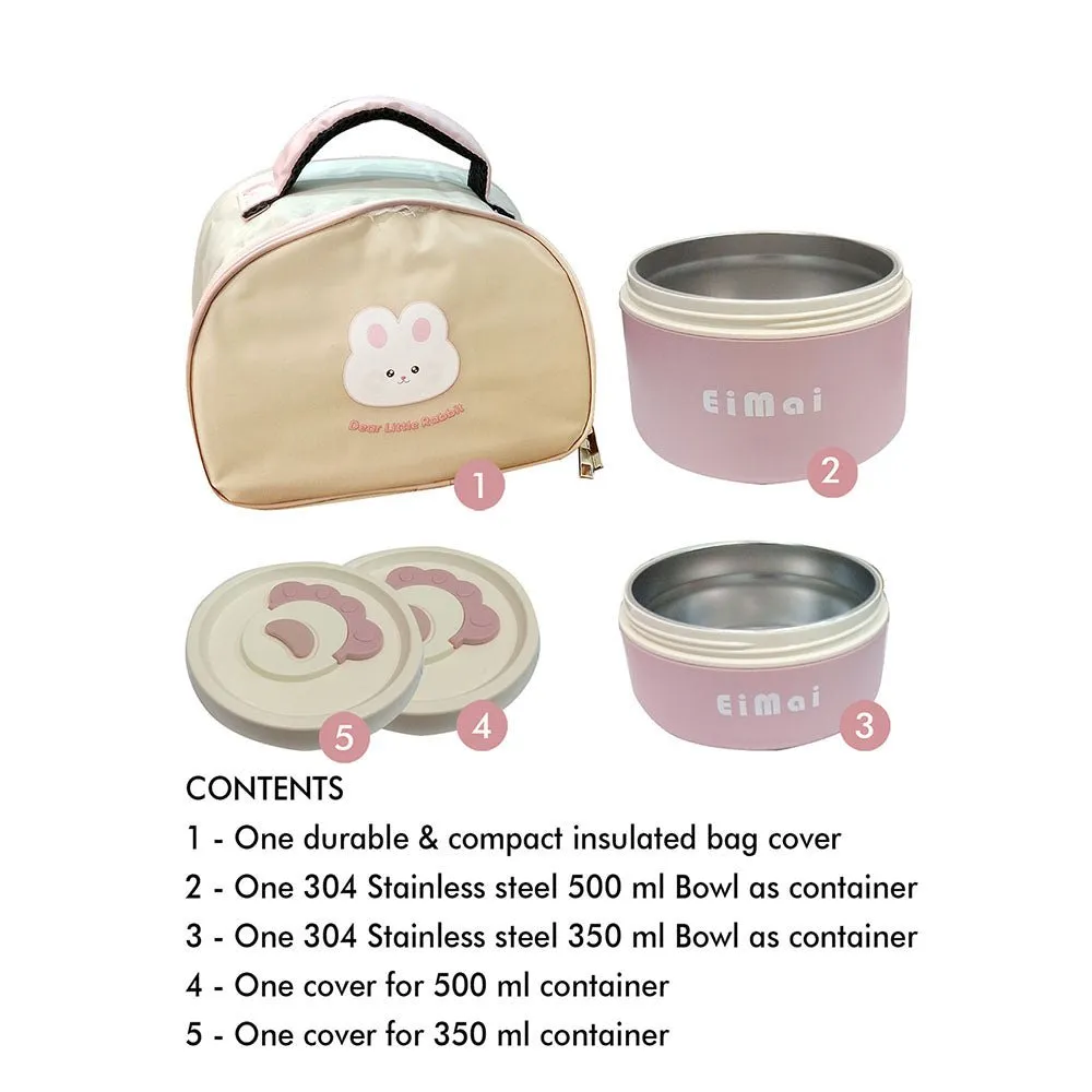 2 pcs Cream and pink Tiffin Set Stainless Steel Lunch Box with Cover for Kids and Adults