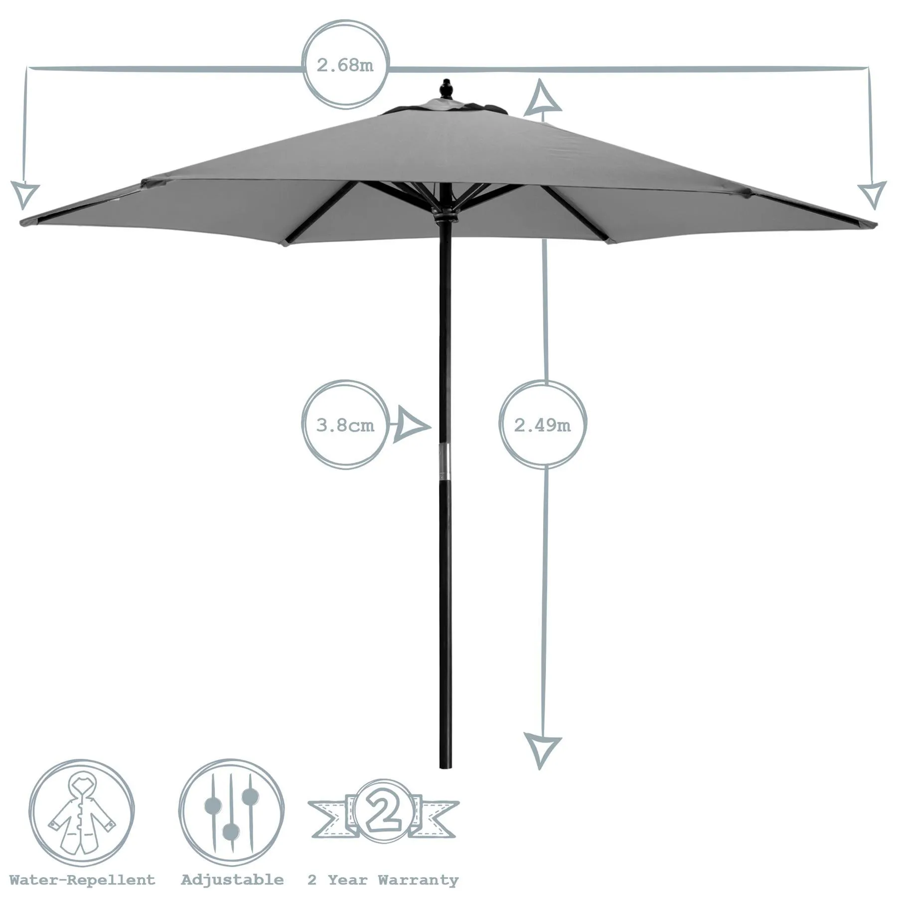 2.7m x 2.5m Wooden Garden Parasol - By Harbour Housewares