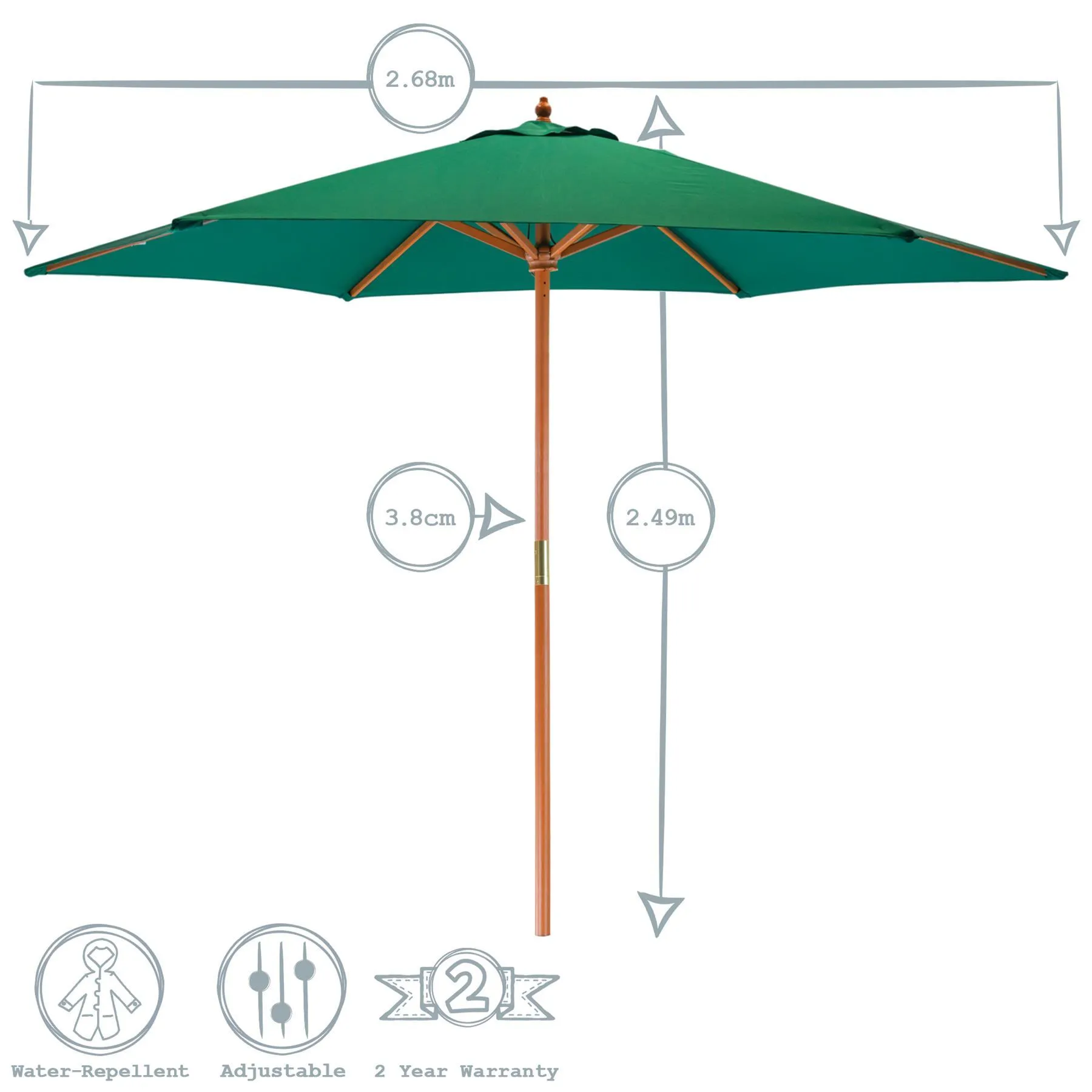 2.7m x 2.5m Wooden Garden Parasol - By Harbour Housewares