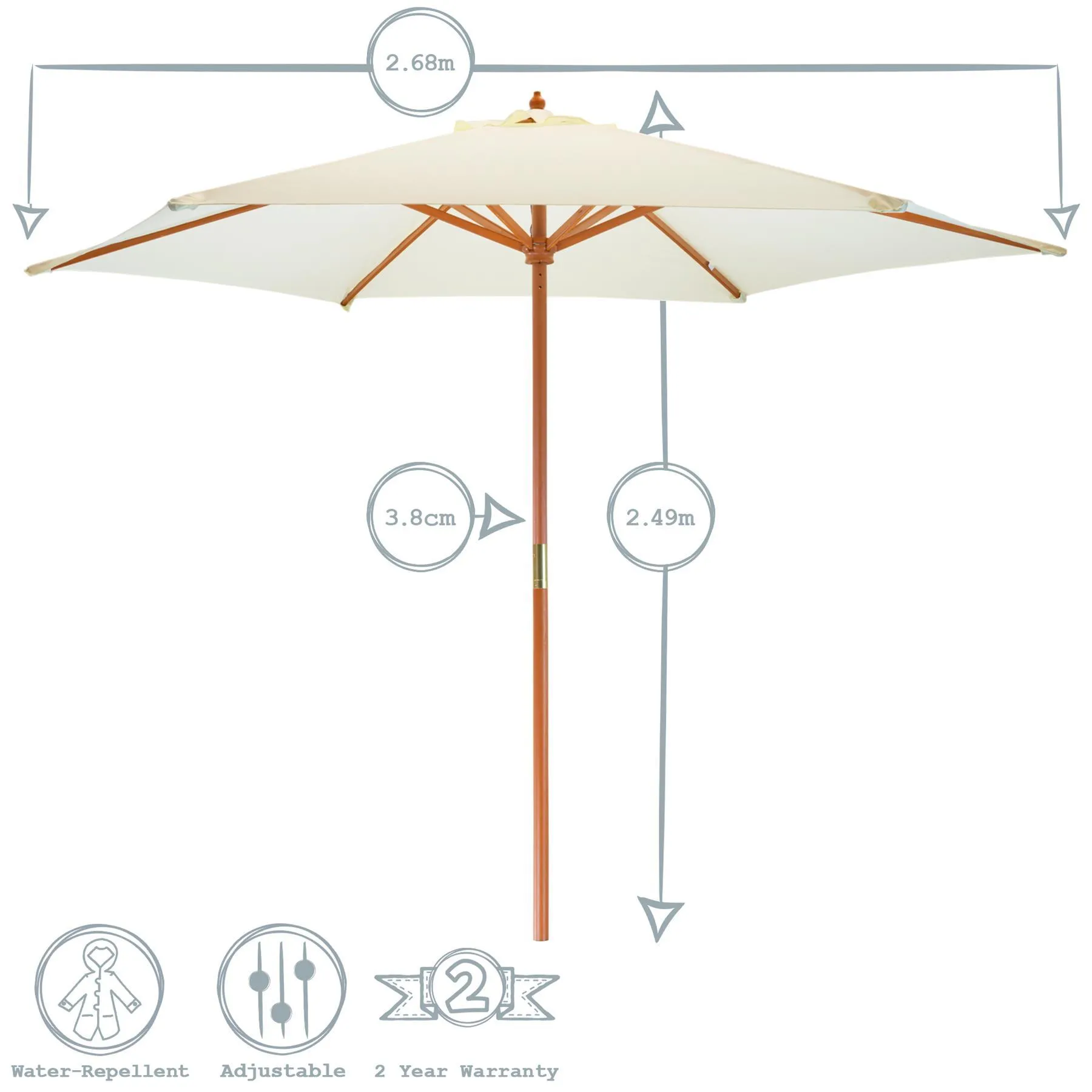 2.7m x 2.5m Wooden Garden Parasol - By Harbour Housewares