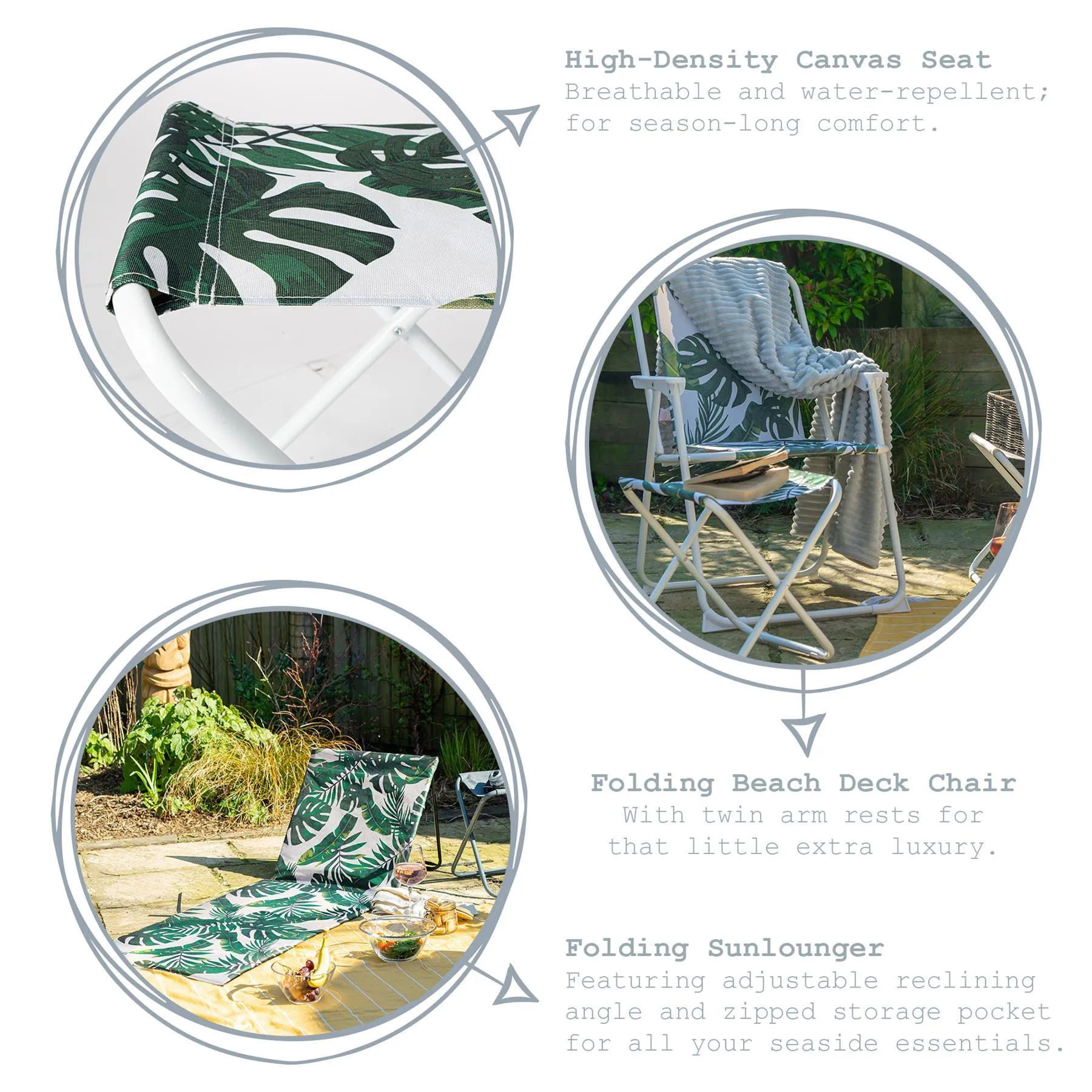 2pc Folding Beach Chair & Lounger Set - Banana Leaf - By Harbour Housewares