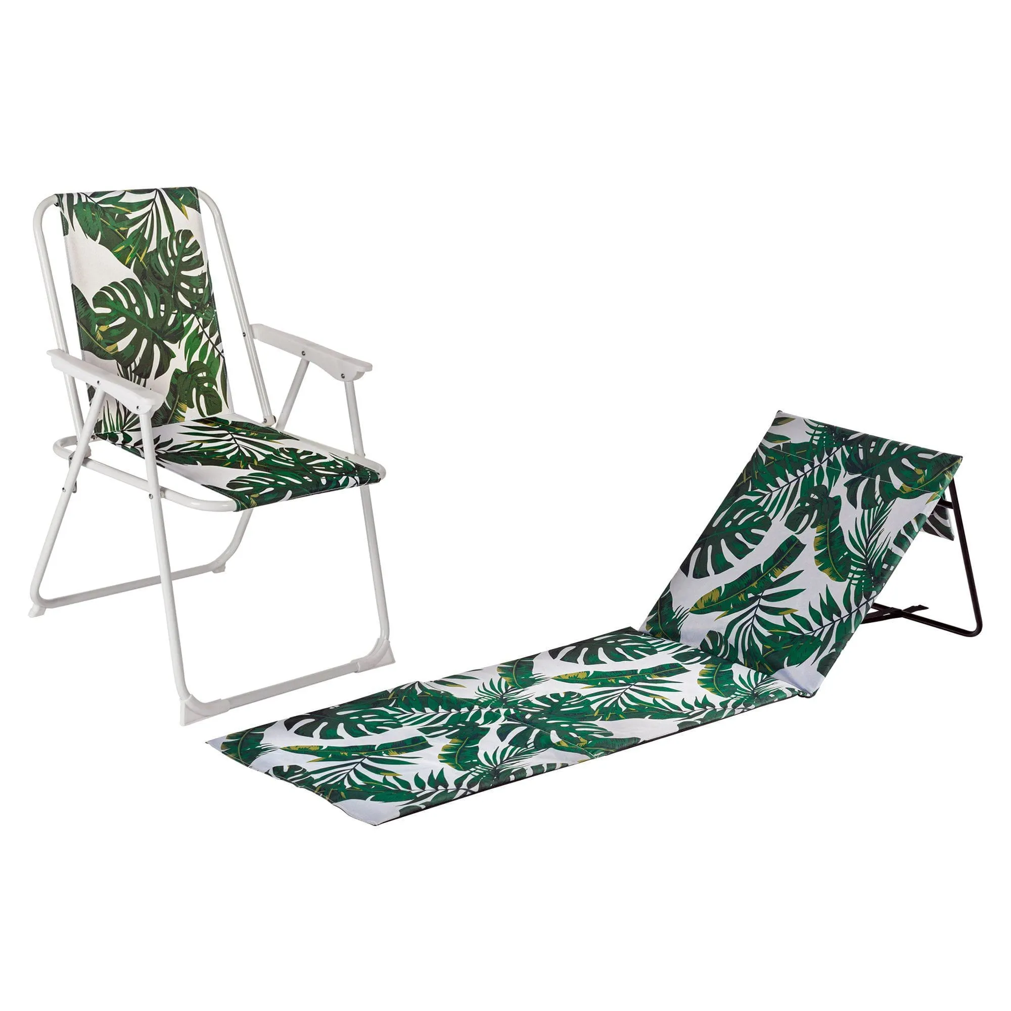 2pc Folding Beach Chair & Lounger Set - Banana Leaf - By Harbour Housewares