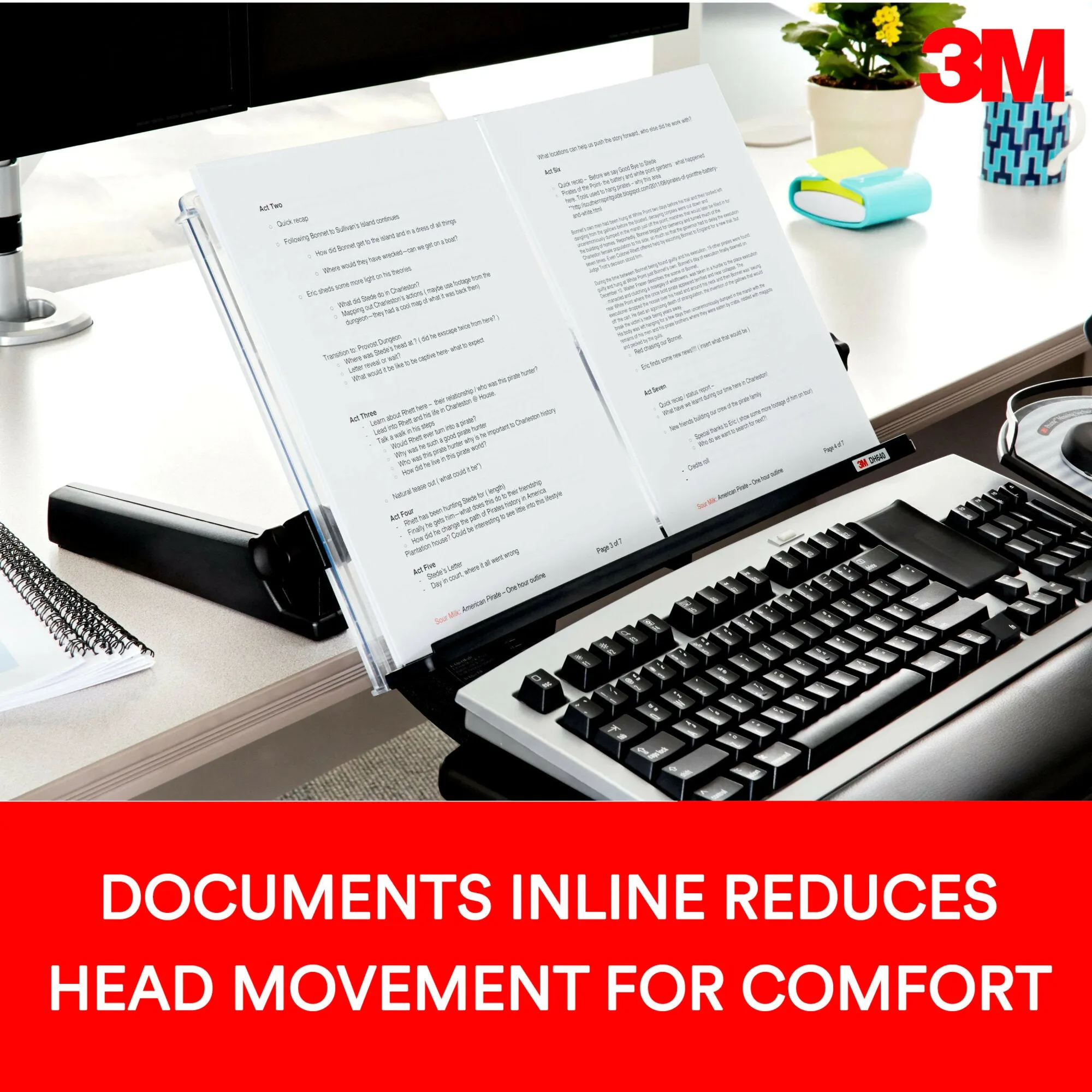 3M Adjustable In-Line Document Holder with Elastic Line Guide, Black,DH640