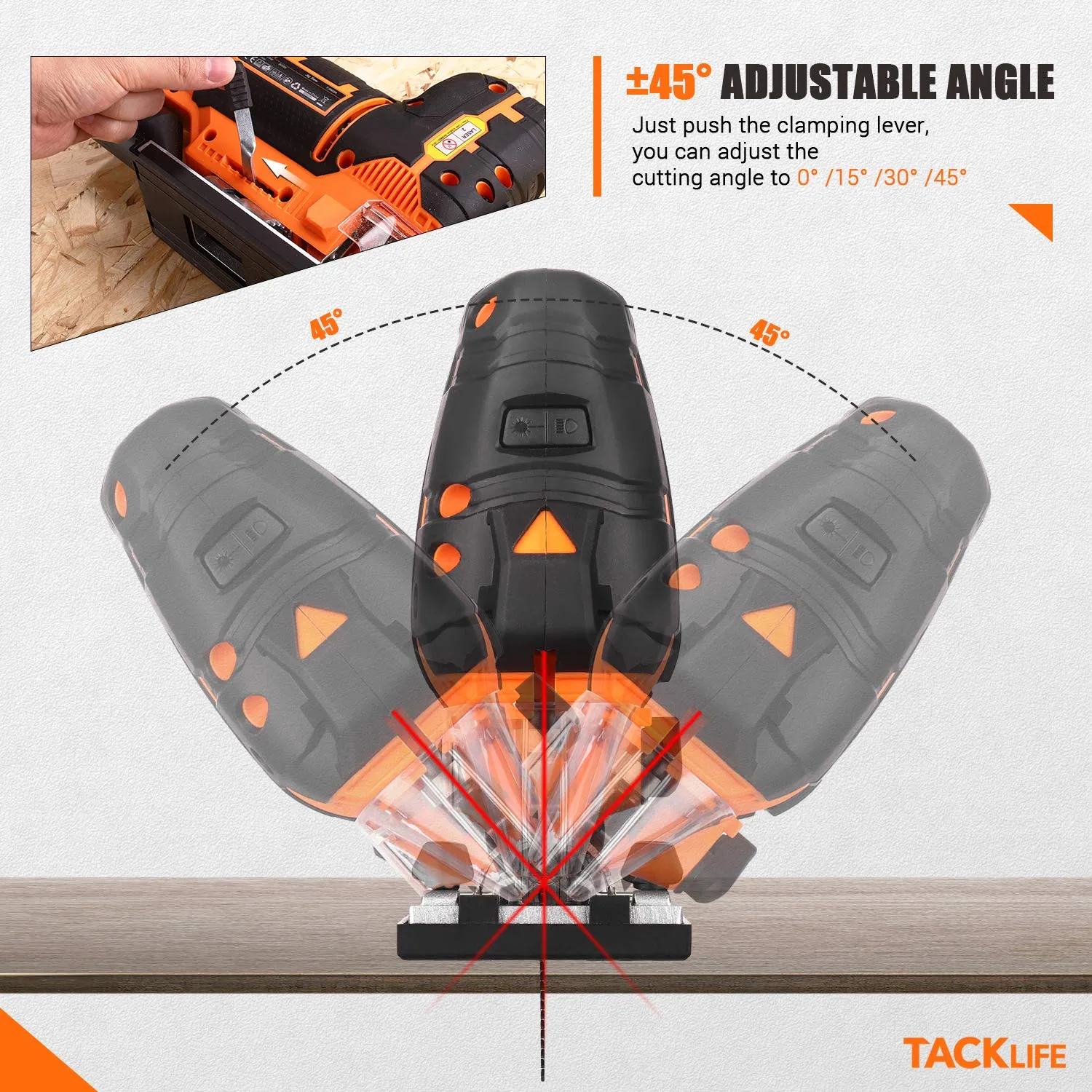 6.7 Amp Barrel Grip Jigsaw with Laser & LED, Heavy Duty, Variable Speed / 4 Orbital Settings, 6 Blades