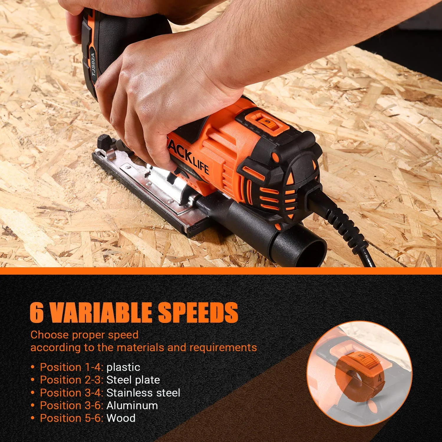 6.7 Amp Barrel Grip Jigsaw with Laser & LED, Heavy Duty, Variable Speed / 4 Orbital Settings, 6 Blades