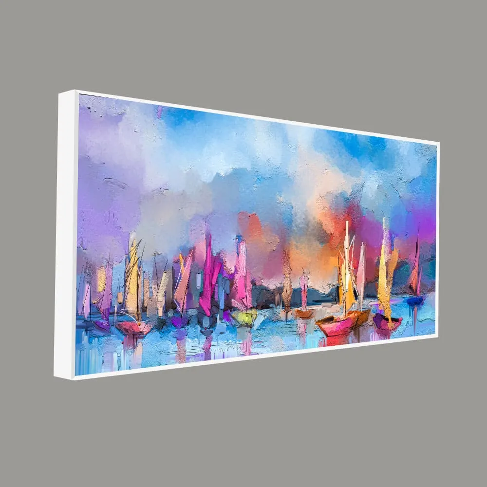 Abstract Colorful Sea Sailing Boat Canvas Wall Painting