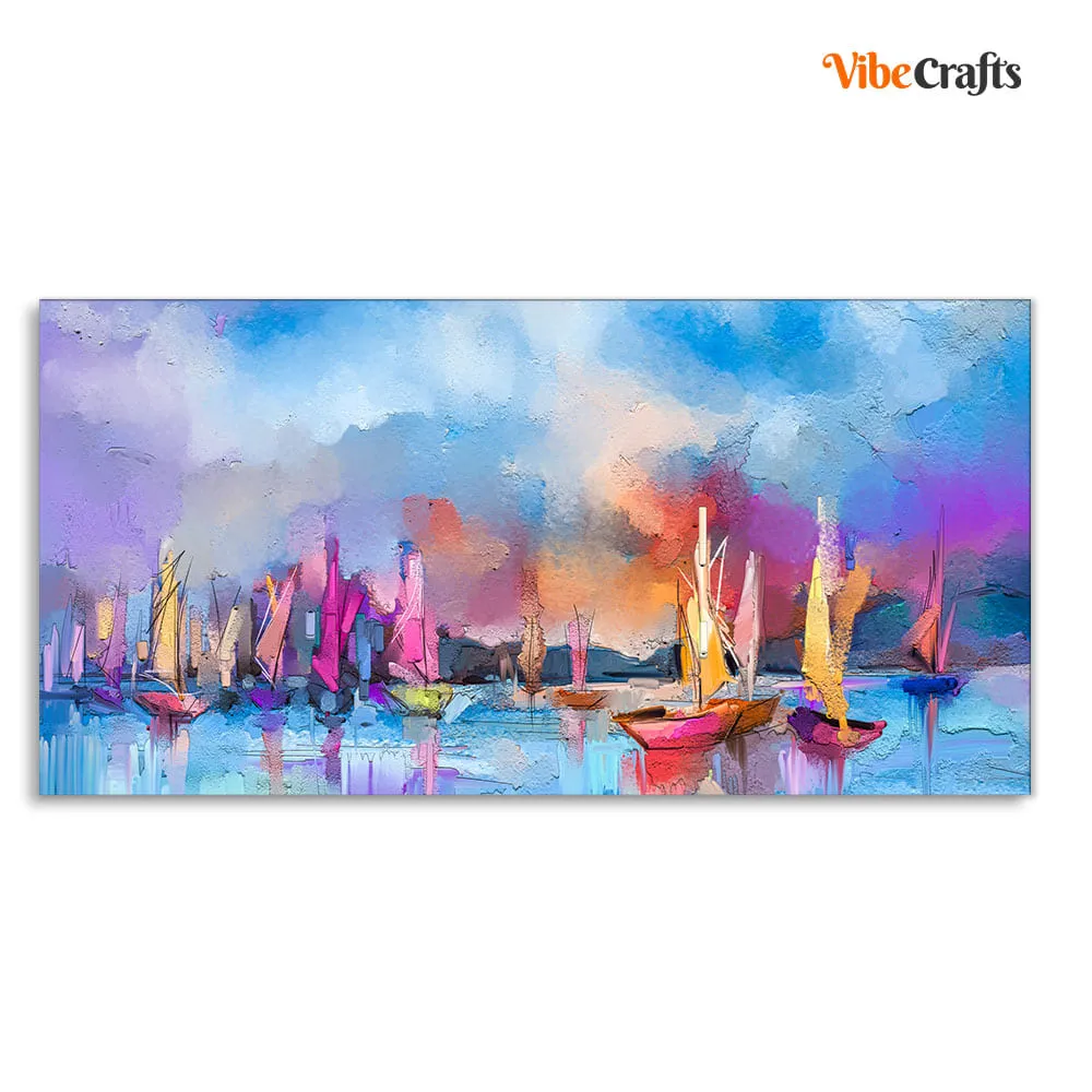 Abstract Colorful Sea Sailing Boat Canvas Wall Painting