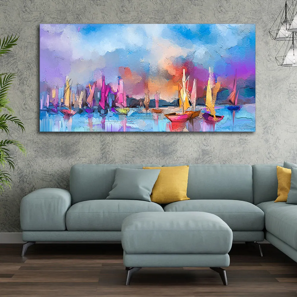 Abstract Colorful Sea Sailing Boat Canvas Wall Painting