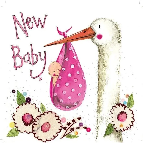 Alex Clark Pink Stork Baby Card