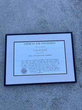 AMERICAN CRIME STORY: Marcia Clark’s American Bar Association framed Document