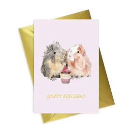 Animal Collection A6 Foiled Greeting Card Guinea Pigs Happy Birthday