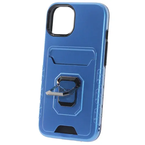 Apple iPhone 13 Pro Max Case, (BORO) Magnetic Ring Armor Case with Card Holder, Color Blue