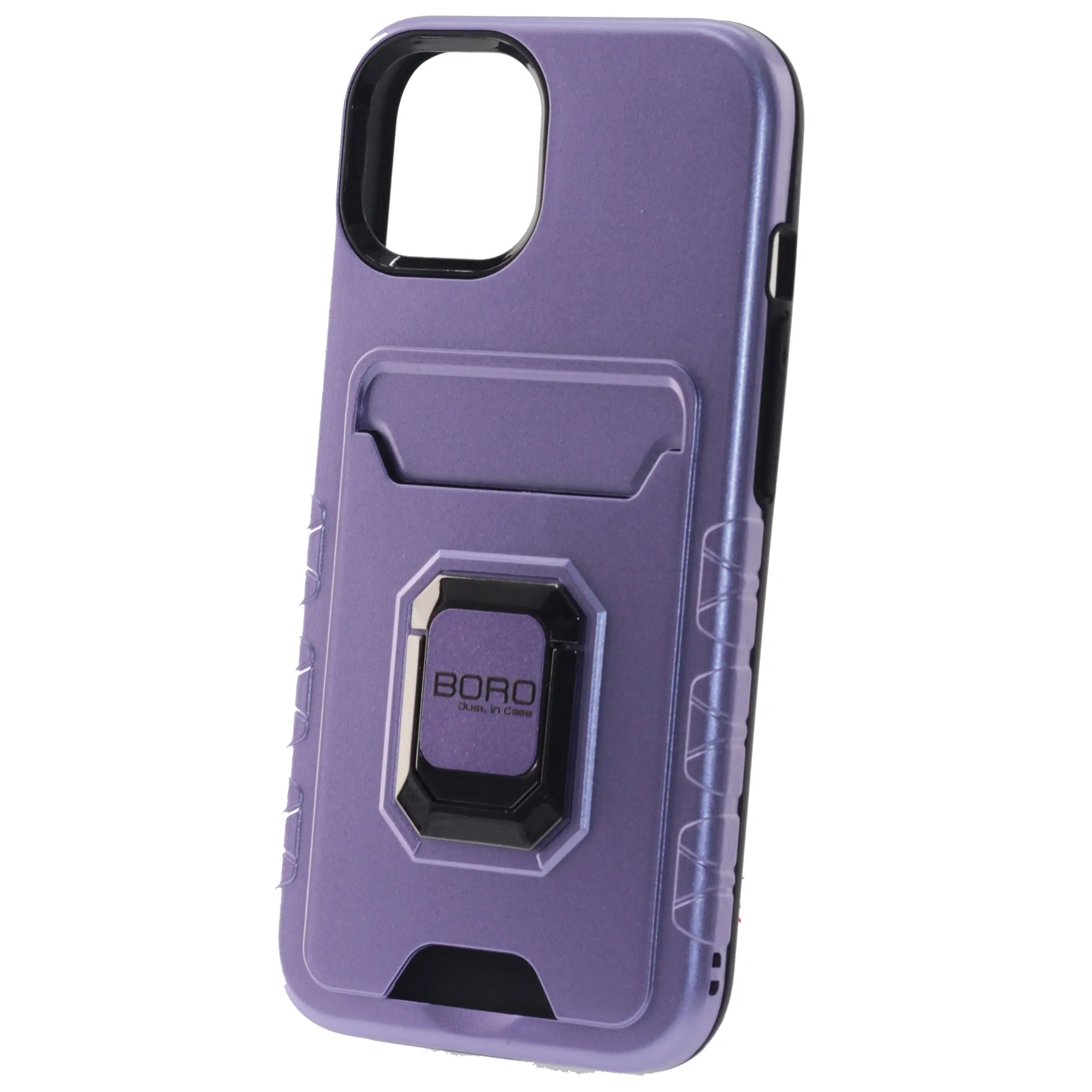 Apple iPhone 14 Pro Max Case (BORO) Magnetic Ring Armor Case with Card Holder, Color Purple