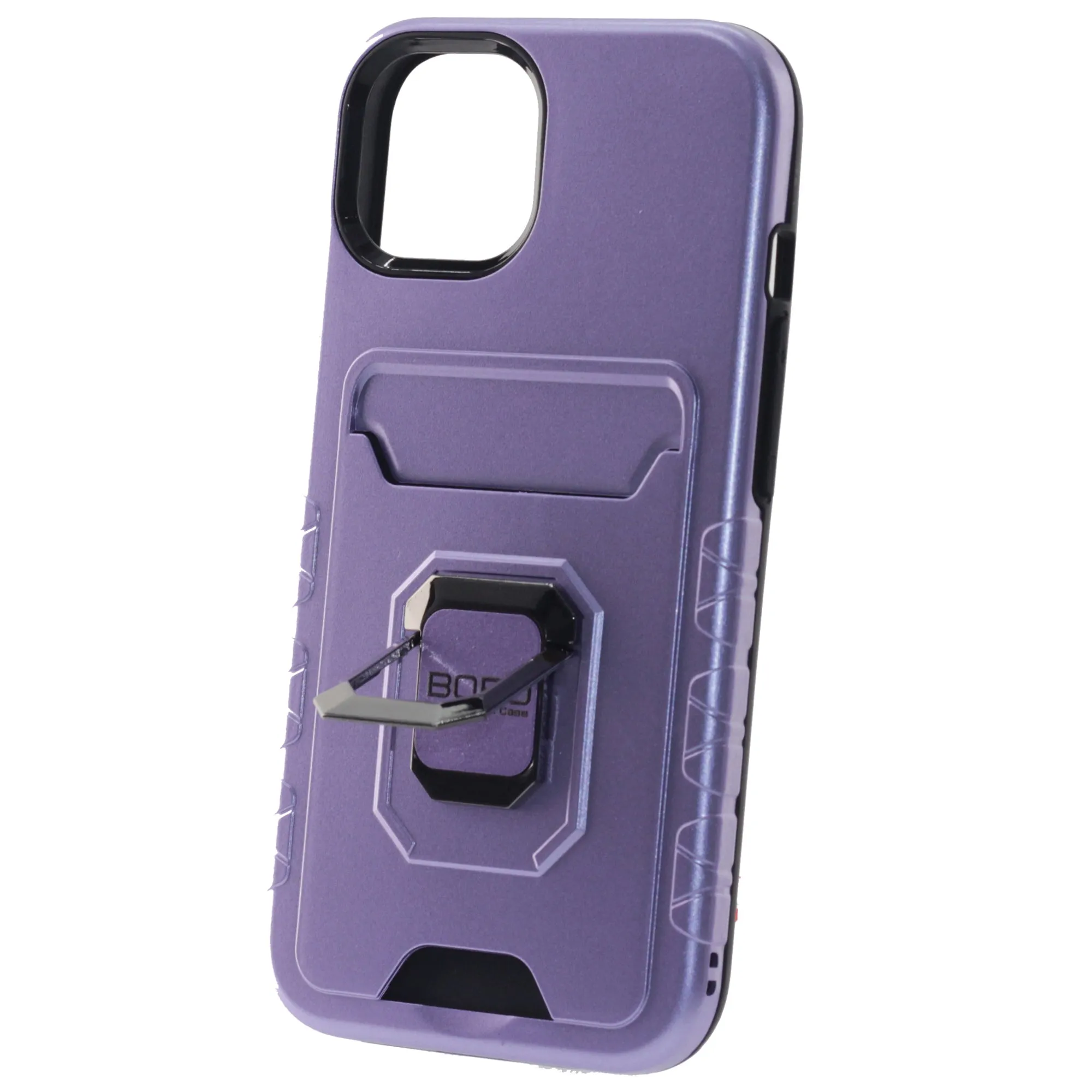 Apple iPhone 14 Pro Max Case (BORO) Magnetic Ring Armor Case with Card Holder, Color Purple