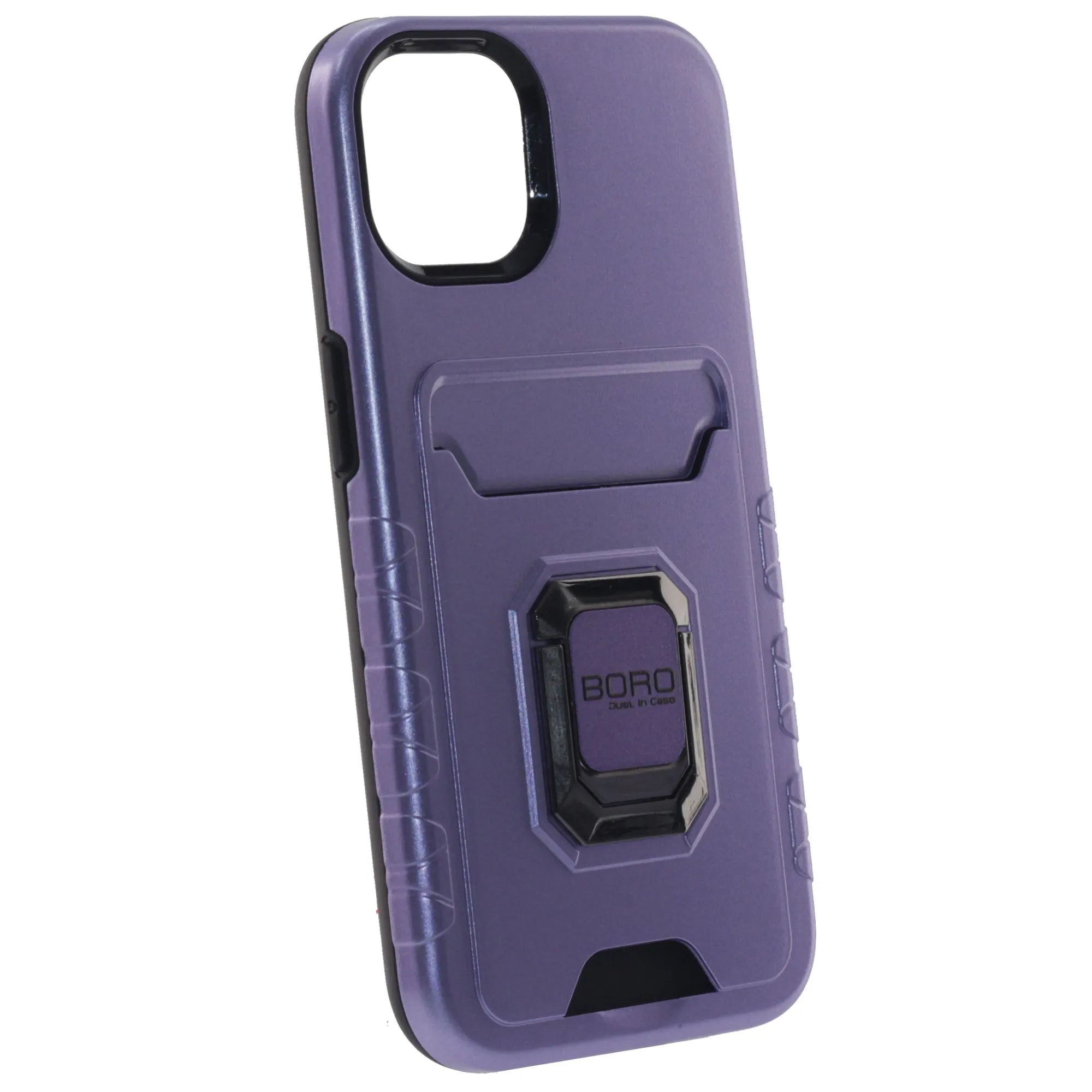 Apple iPhone 14 Pro Max Case (BORO) Magnetic Ring Armor Case with Card Holder, Color Purple