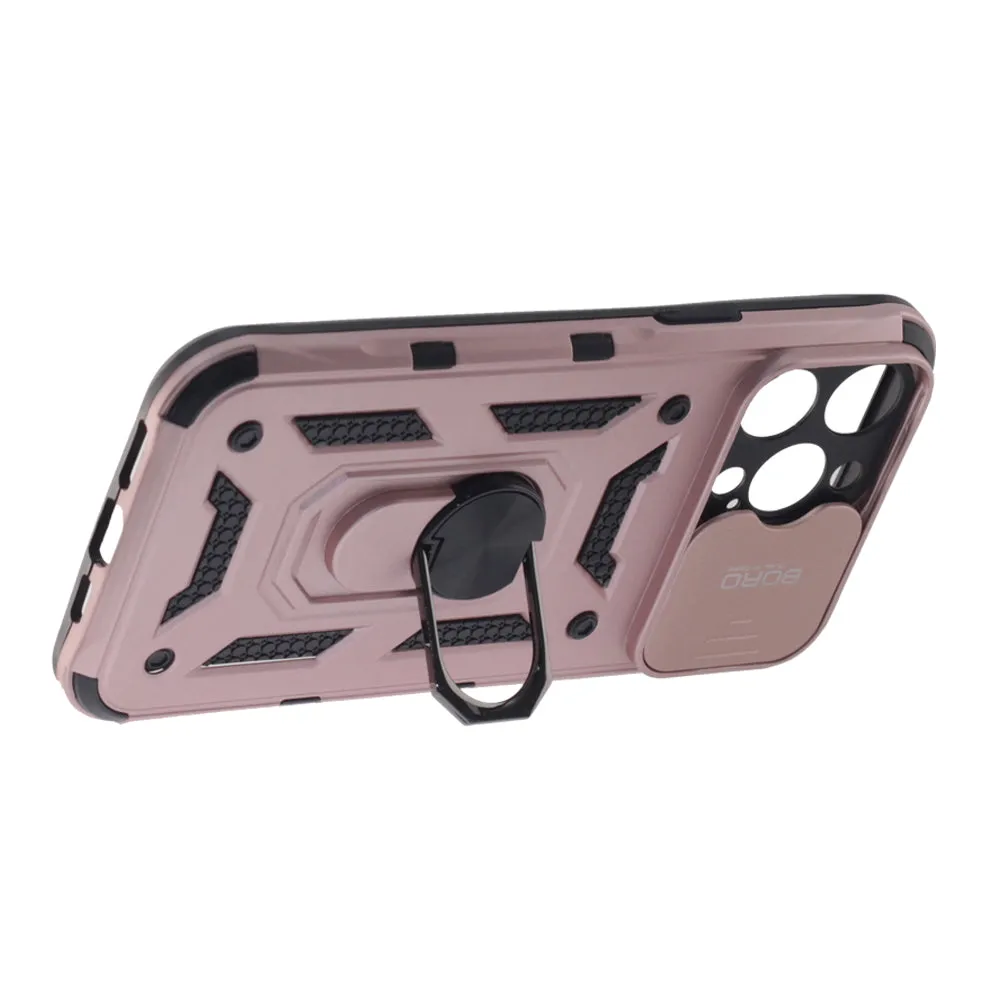 Apple iPhone 14 Pro Max, Ring Armor Case with Lens Cover, Color Rose Gold