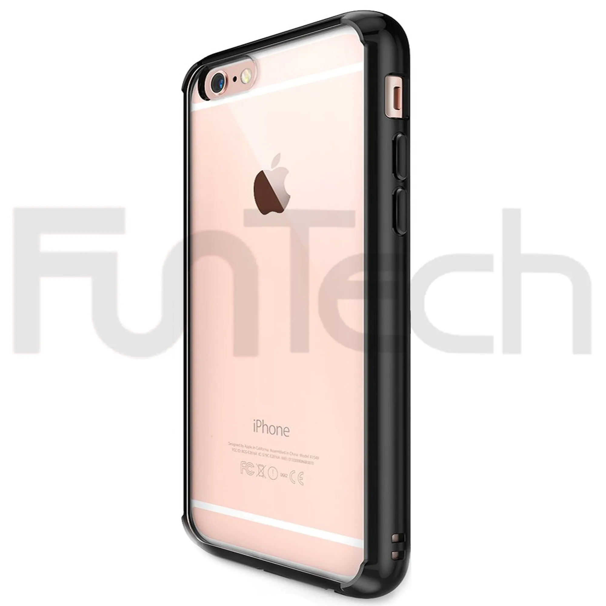 Apple iPhone 6 Plus / 6s Plus, Clear Soft TPU Back Cover Case With Rubber Black Frame.