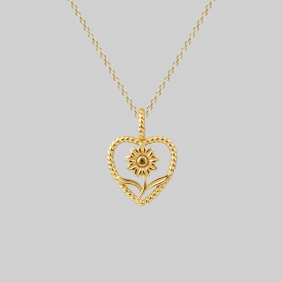 APRIL. Sunflower Heart Necklace - Gold