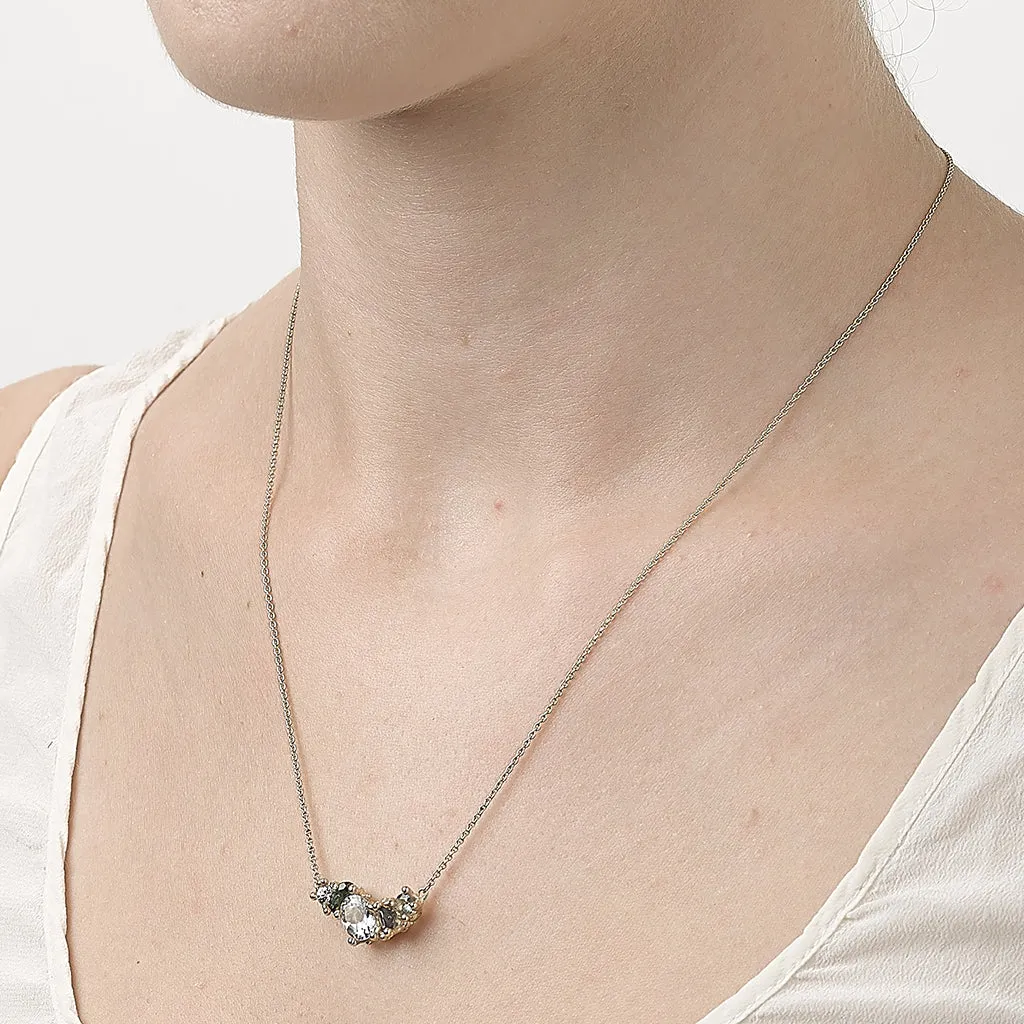 Aquamarine and Sapphire Asymmetric Cluster Bar Necklace