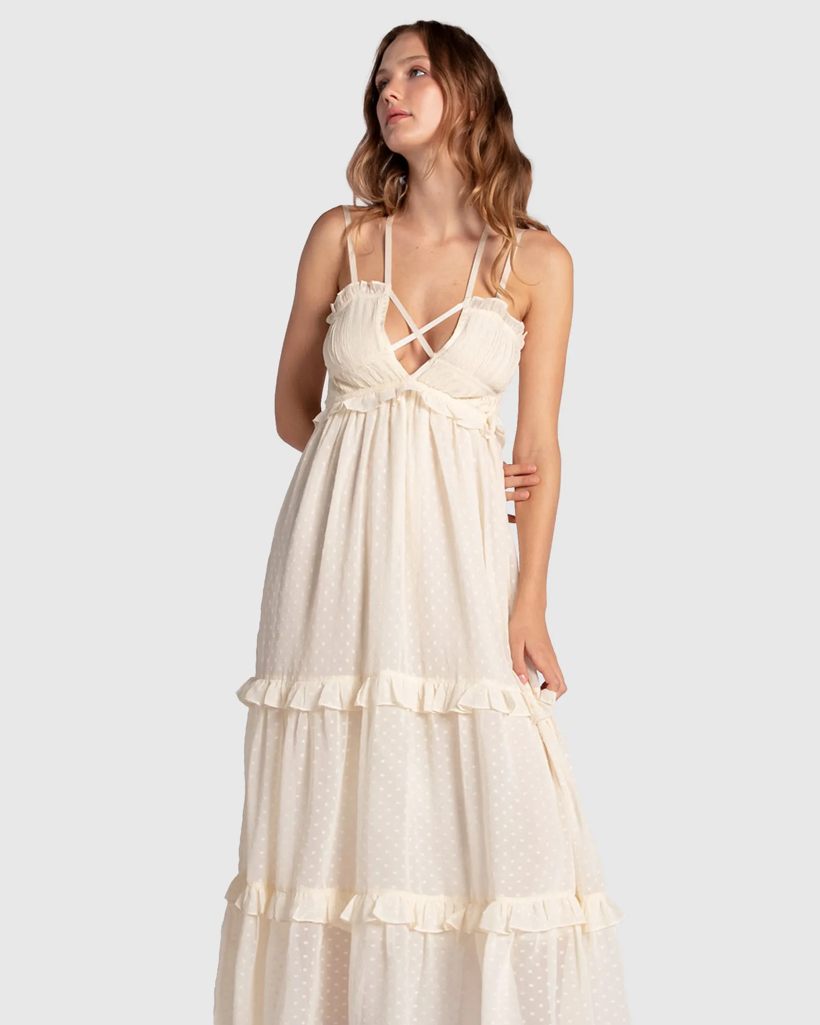 As It Was Tiered Midi Dress - Vintage White