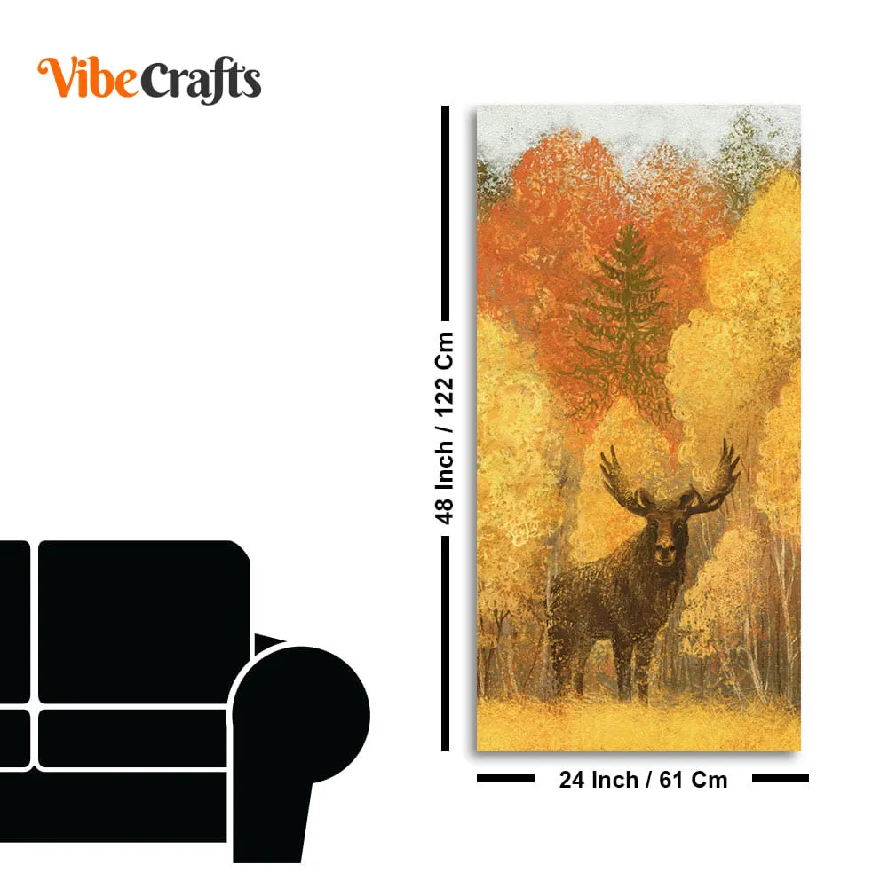 Autumn Foliage with Moose and Fox Canvas Wall Painting