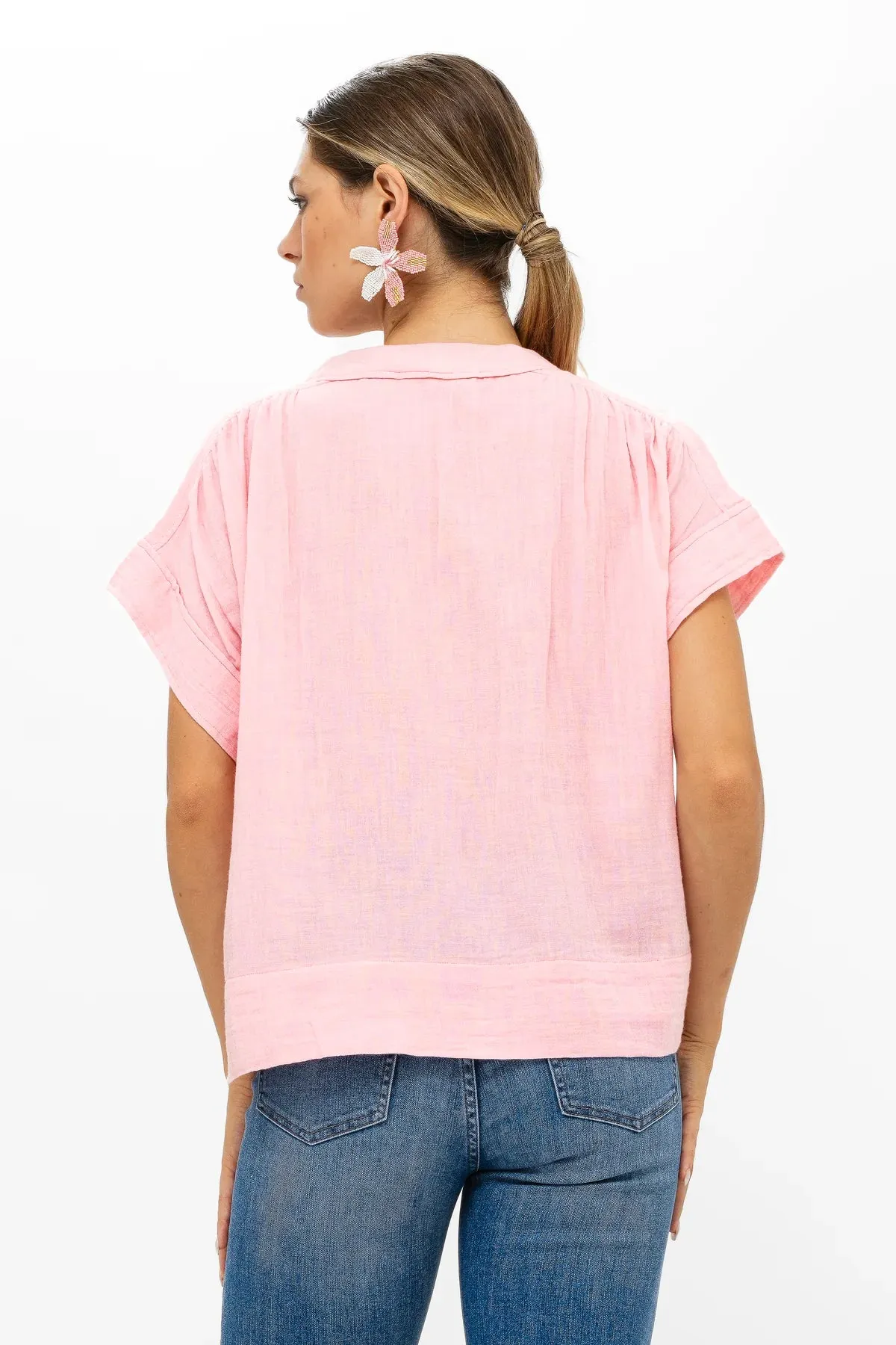 Bahama Pink Roll Sleeve Top