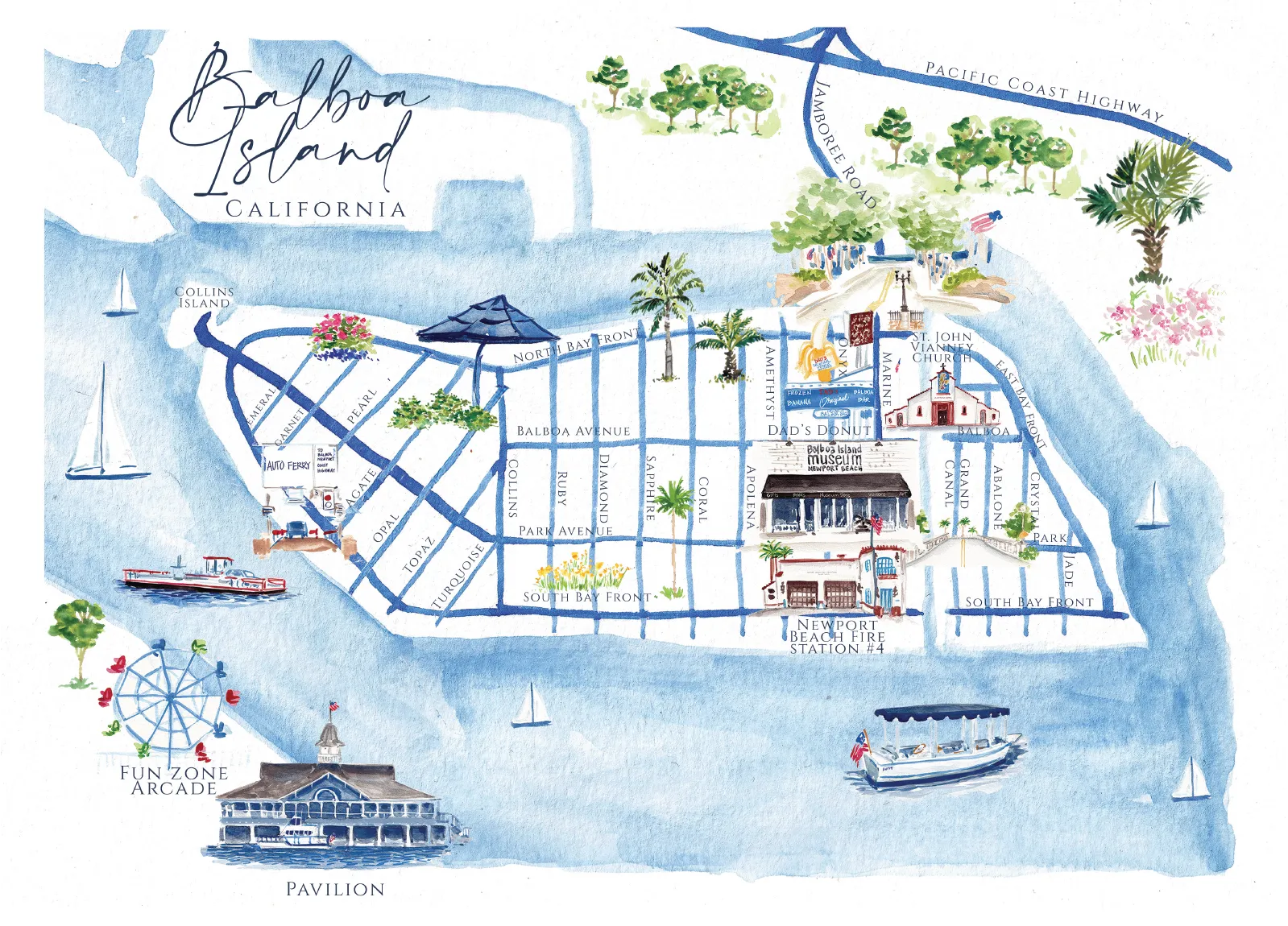 Balboa Island Map Note cards