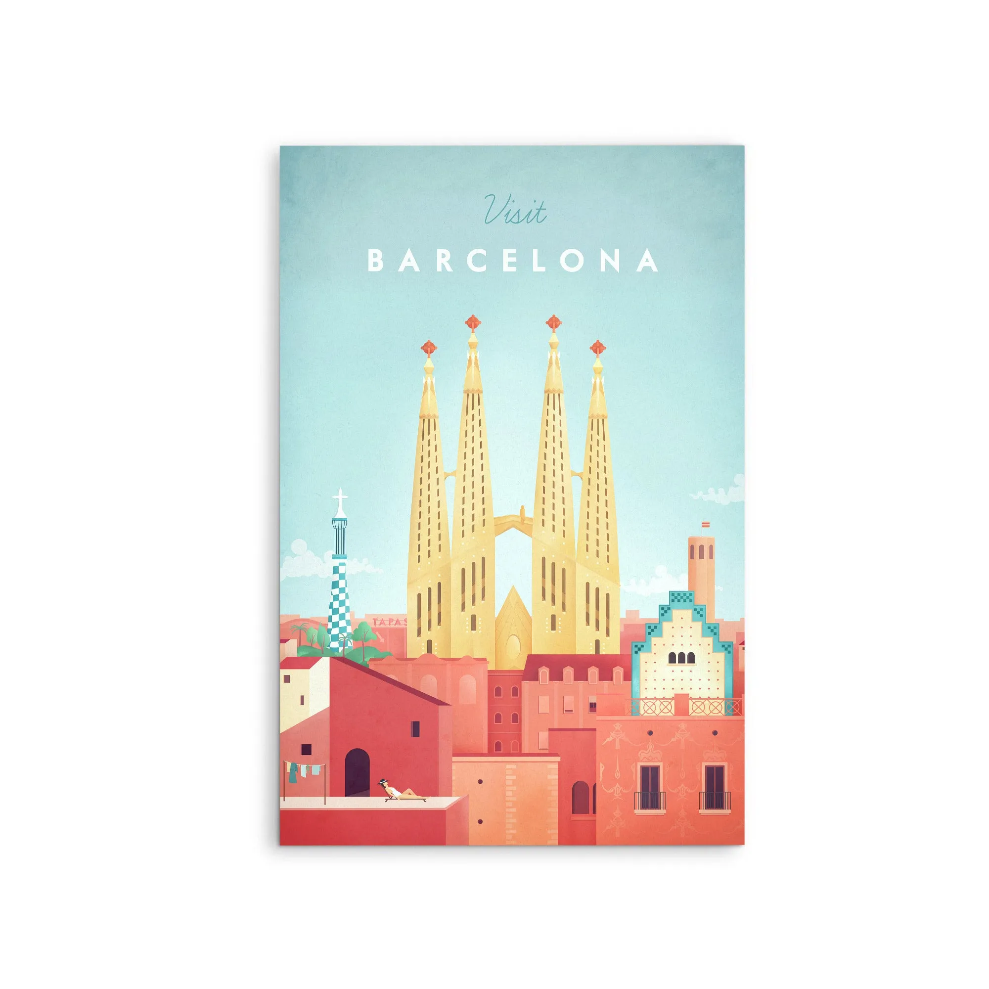 Barcelona by Henry Rivers - Stretched Canvas Print or Framed Fine Art Print - Artwork- Vintage Inspired Travel Poster