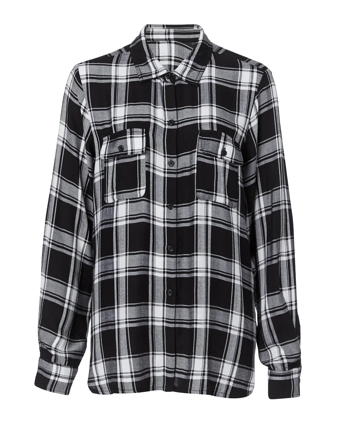 Beverley Women's Button-Down Blouse in Black and White Plaid - WT0548F