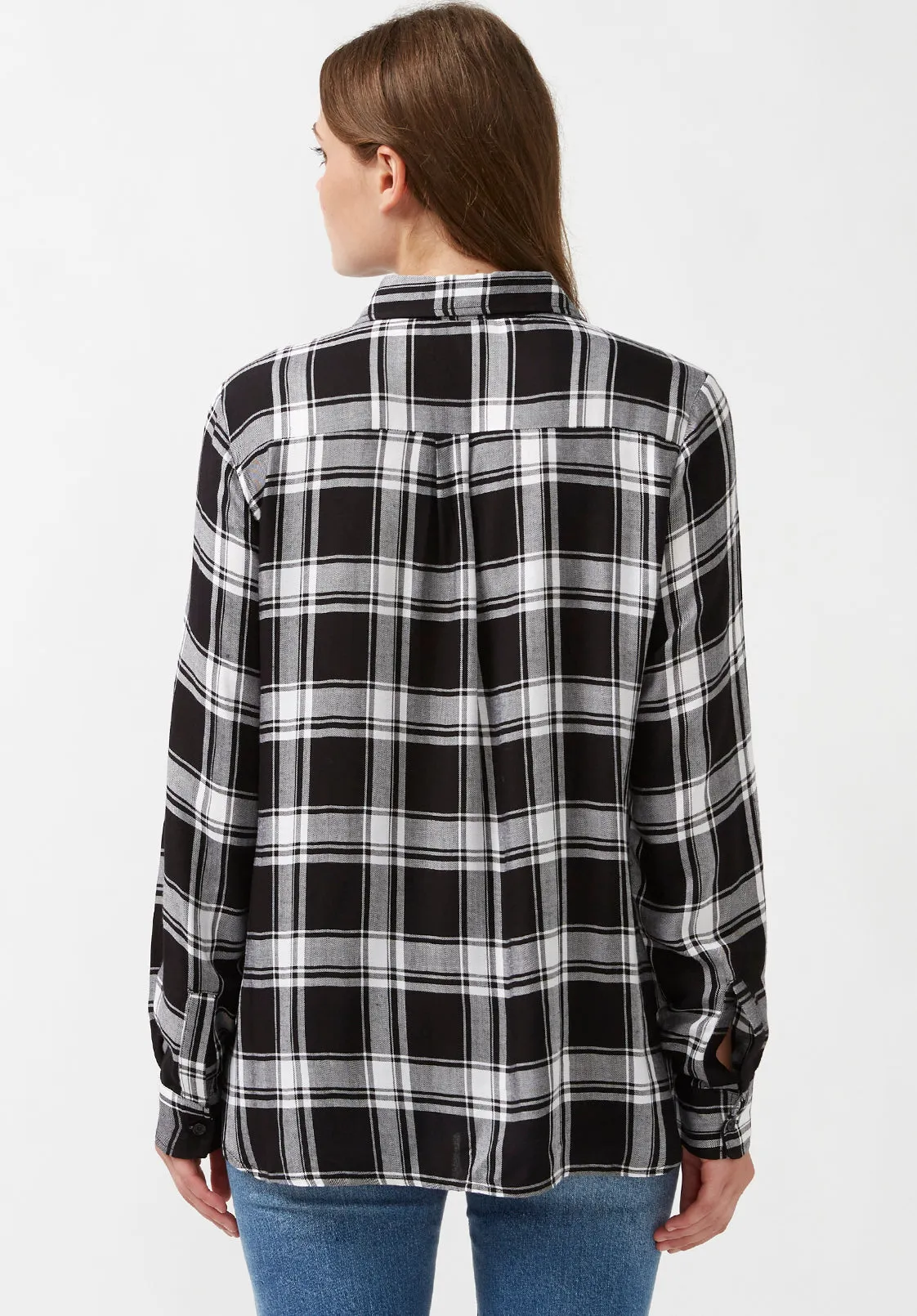 Beverley Women's Button-Down Blouse in Black and White Plaid - WT0548F