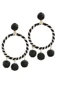 Black & White Striped Raffia Hoop Earrings