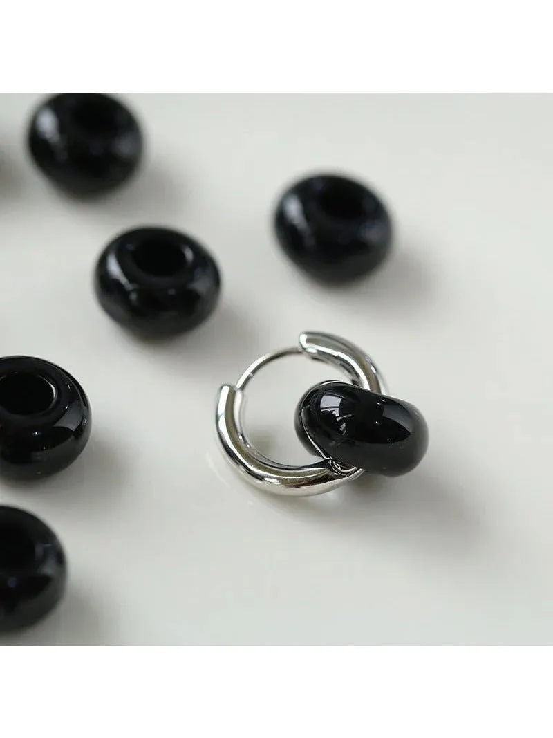 Black Onyx Hoop Earrings