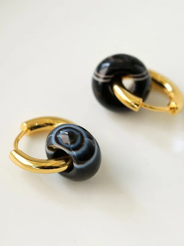 Black Onyx Hoop Earrings