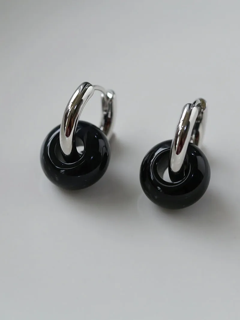 Black Onyx Hoop Earrings