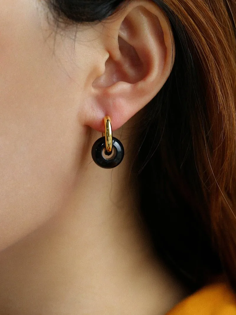 Black Onyx Hoop Earrings