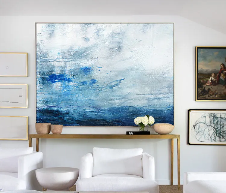 Blue Abstract Painting On Canvas Original Seascape Art Painting Dp122