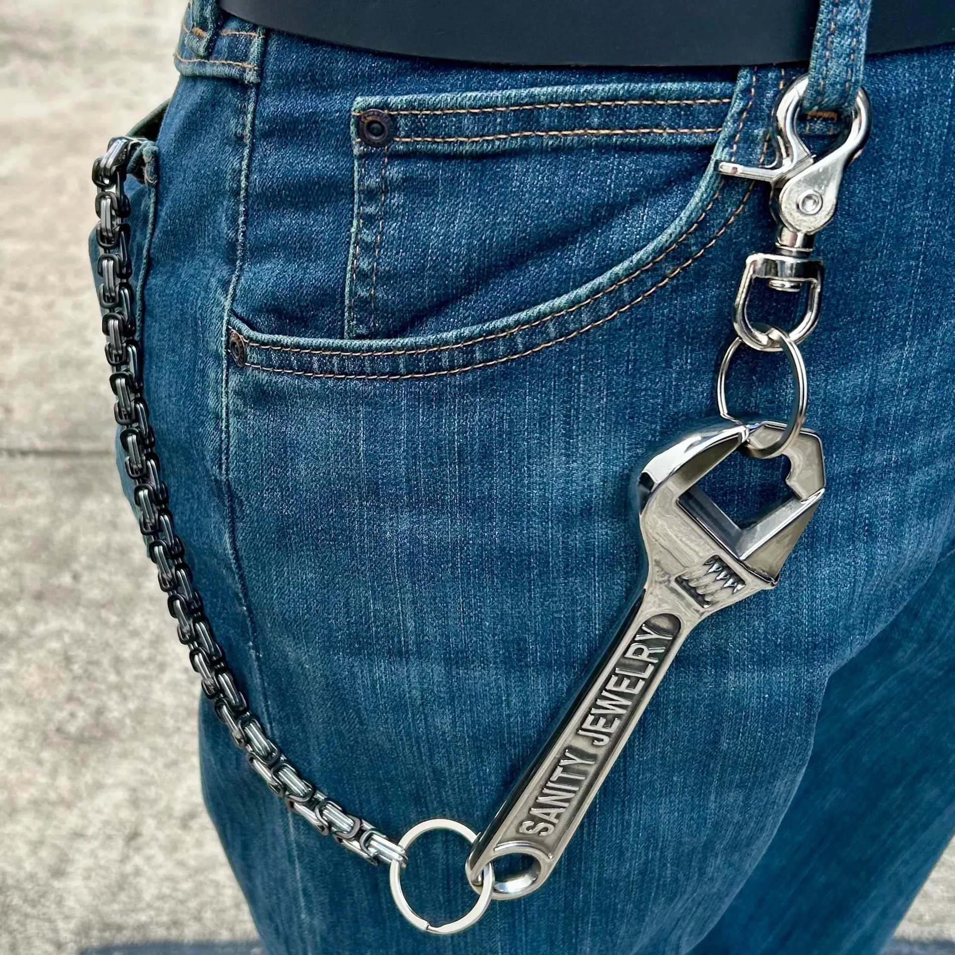 Bottle Opener Wallet Chain - Black Daytona Deluxe - W/Sanity Wrench - WCK-24