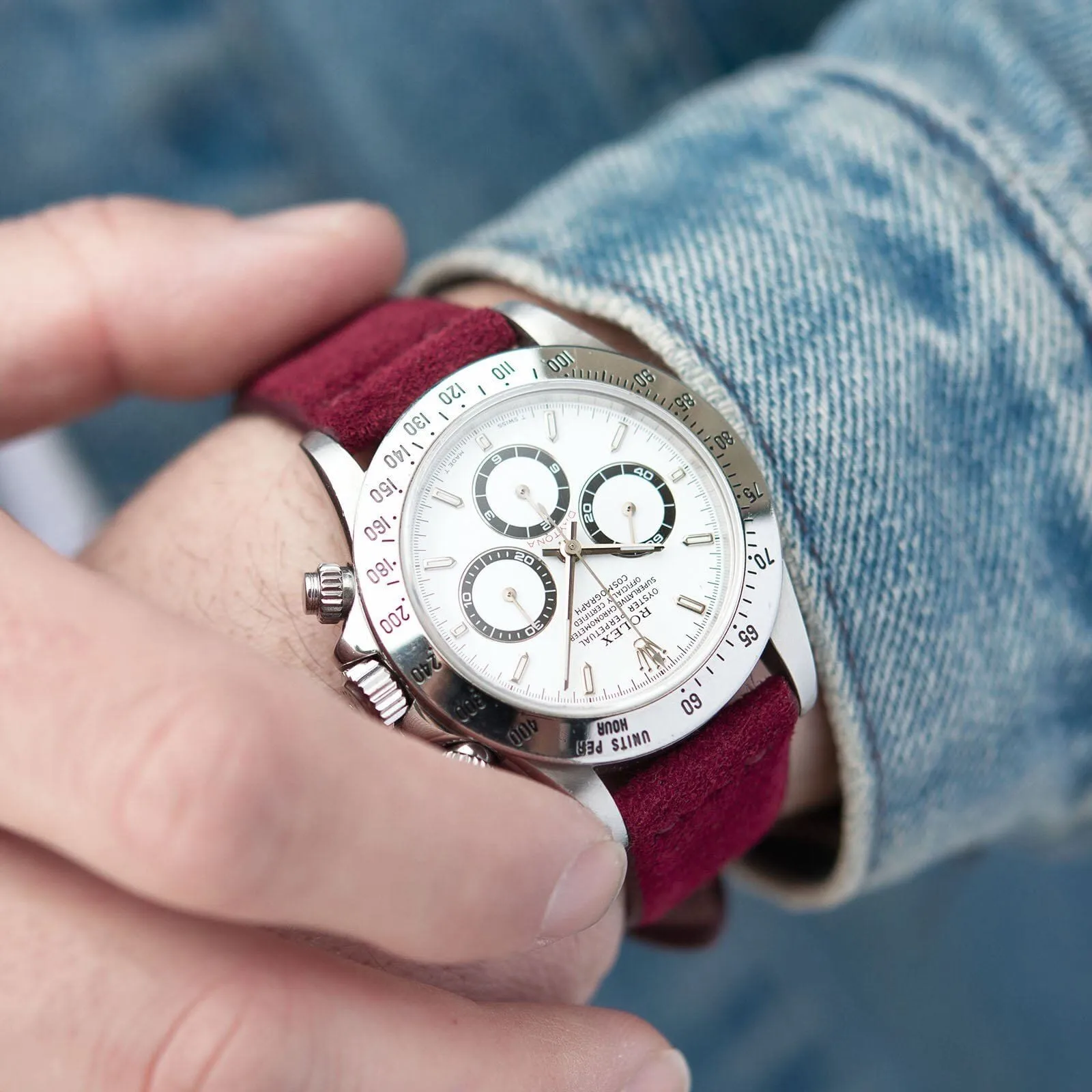 Burgundy Red Silky Suede Leather Watch Strap