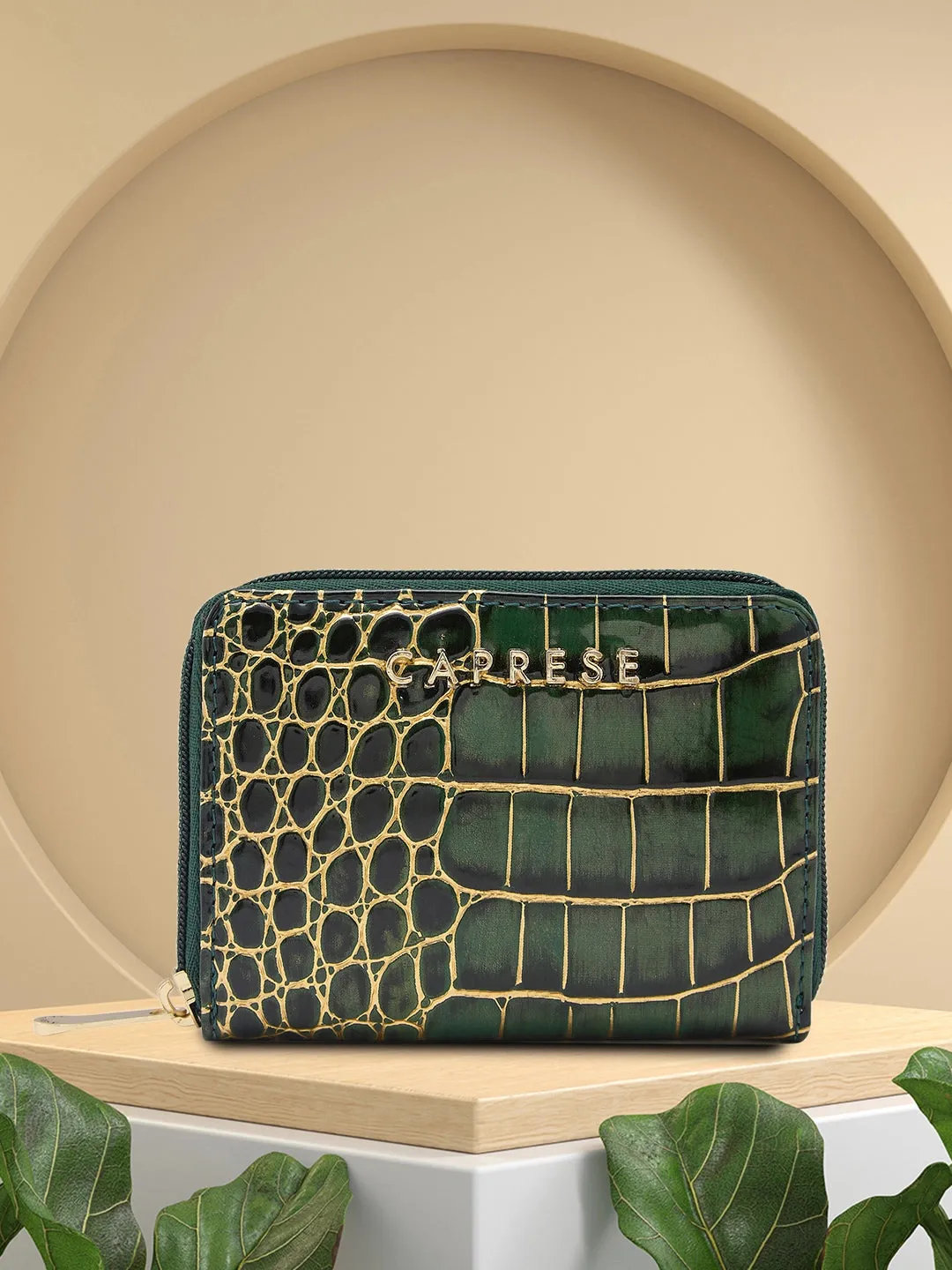 Caprese Miranda Zip Around Wallet Small Croco Green