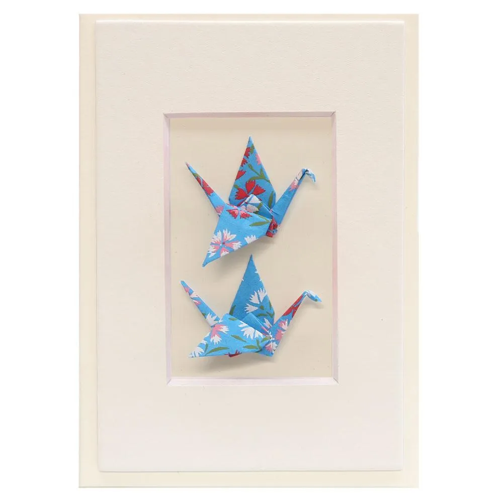 Card Twin Crane Flowers Blue