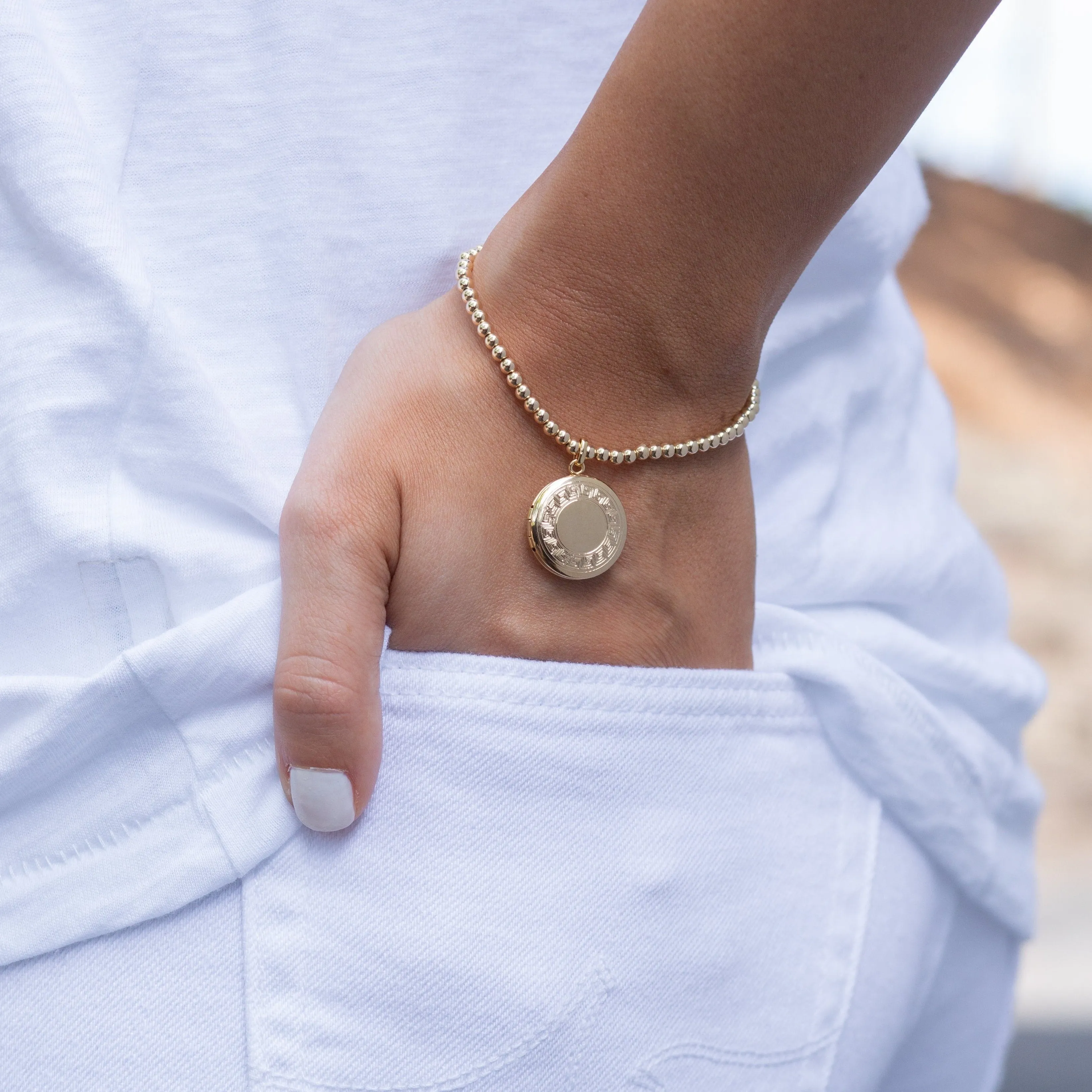 Classic Gold 3mm Bead Bracelet - Cherish Small Gold Locket